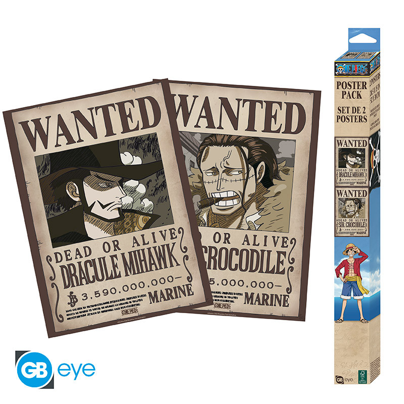 ONE PIECE Set 2 Chibi Posters Wanted Mihawk & Crocodile