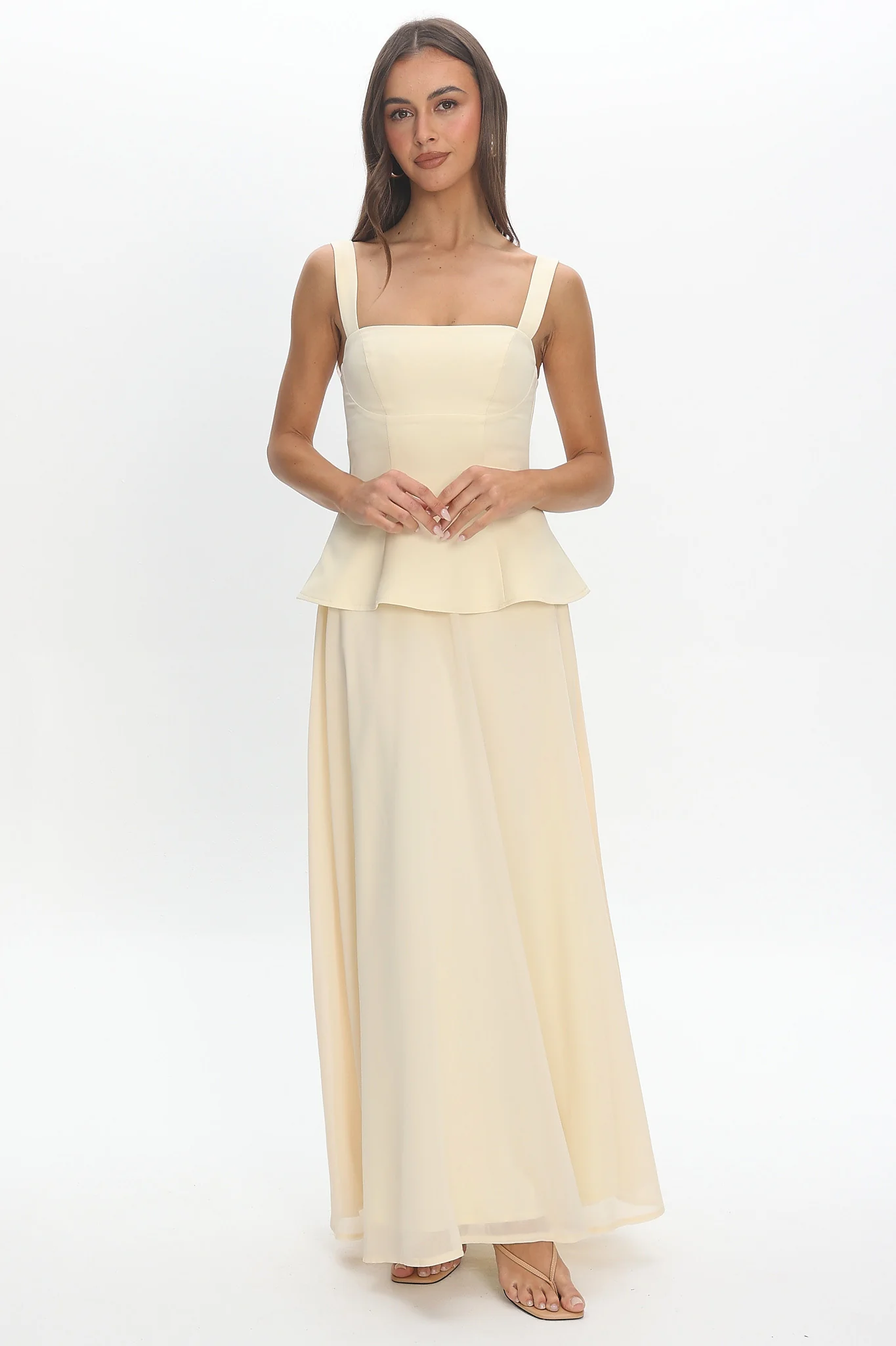 Sweet Tooth Peplum Maxi Dress Butter Yellow