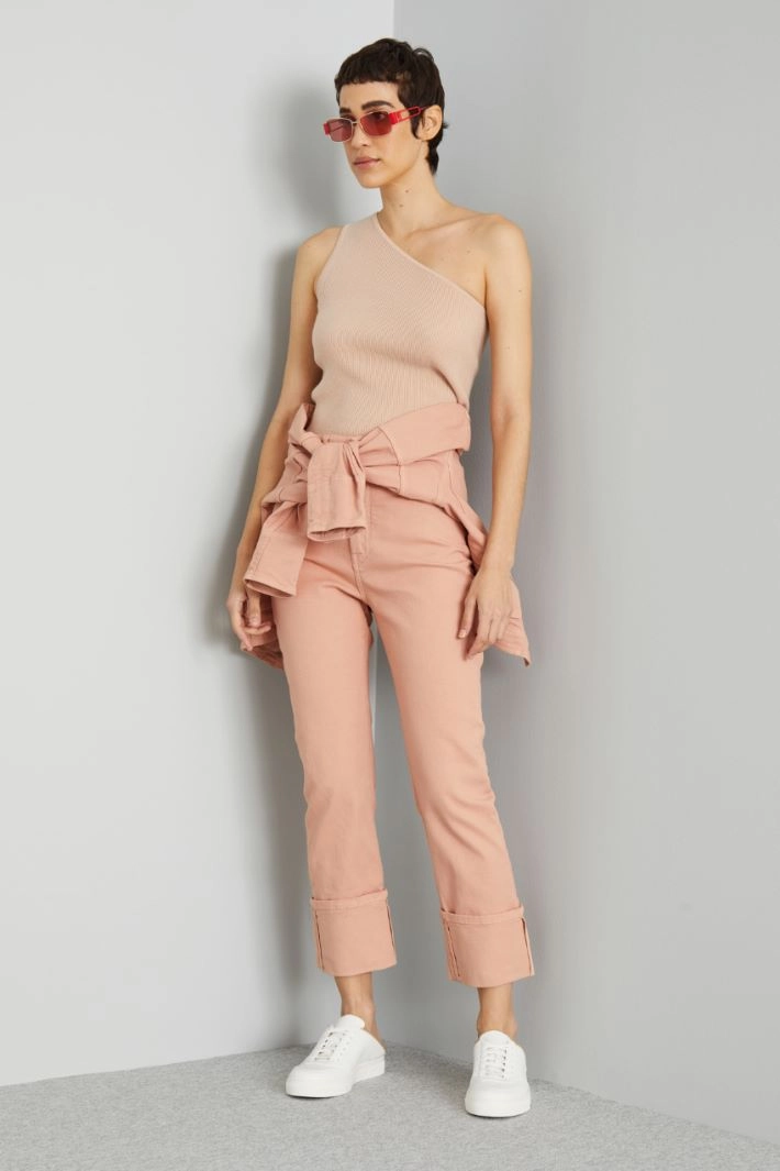 Knitted one-shoulder top - POWDER PINK