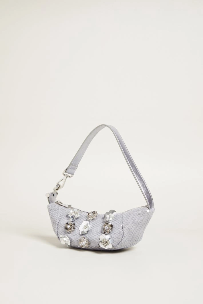 Mini bag with embroidered flowers - SILVER