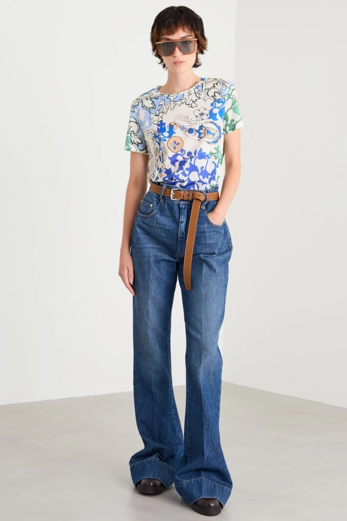 Printed jersey T-shirt - BLUE WHITE