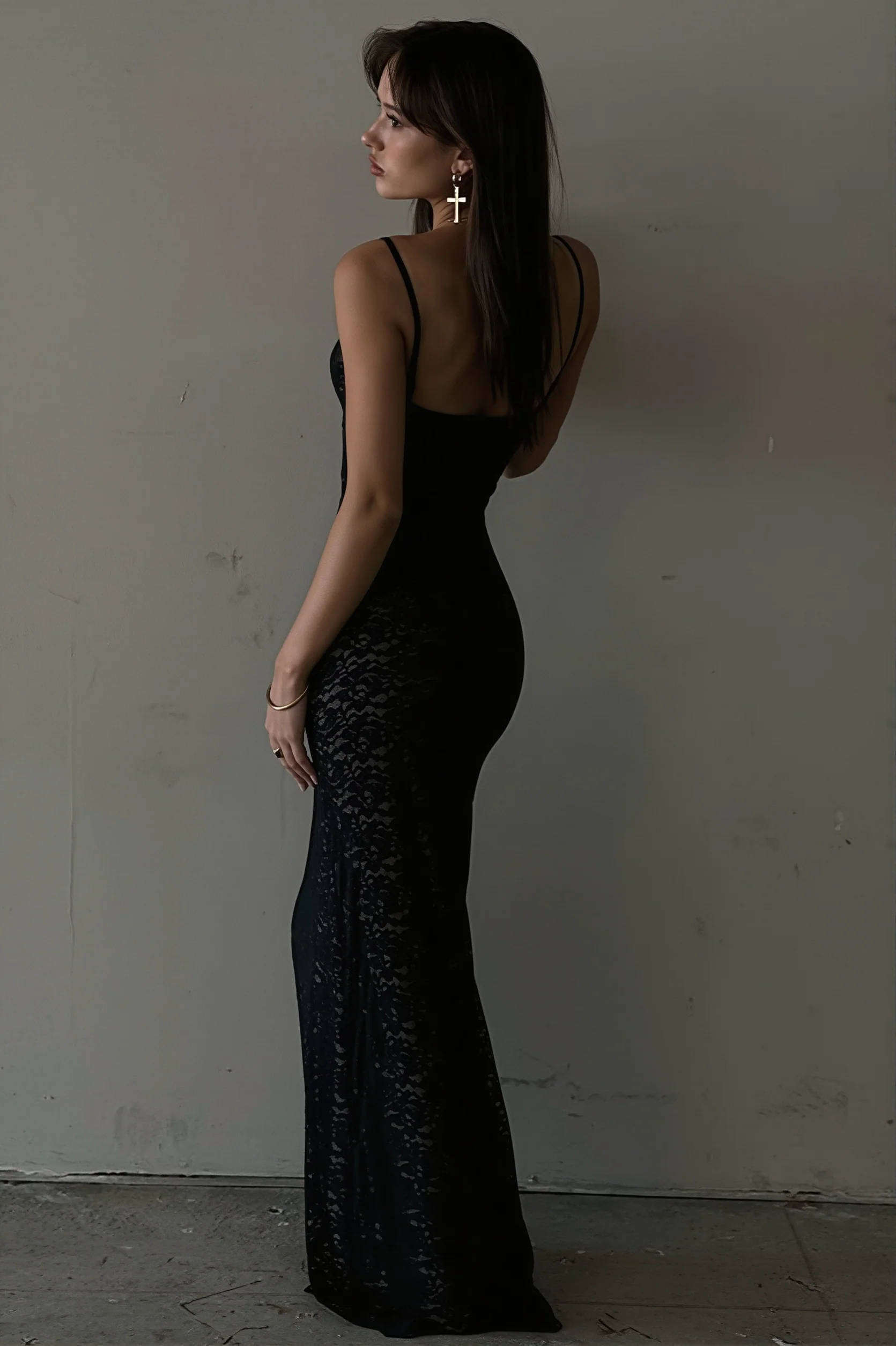 Lace V Neck Bodycon Cami Maxi Dress