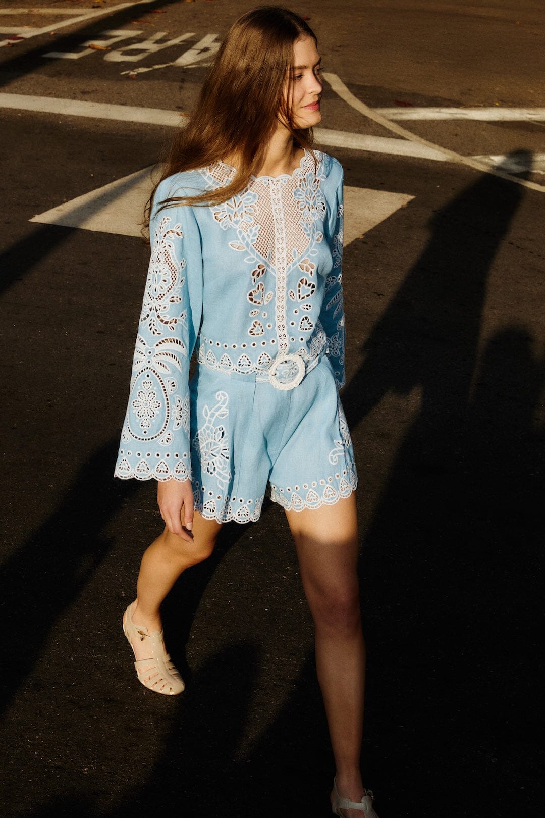 Light Blue Romantic Richelieu Blouse
