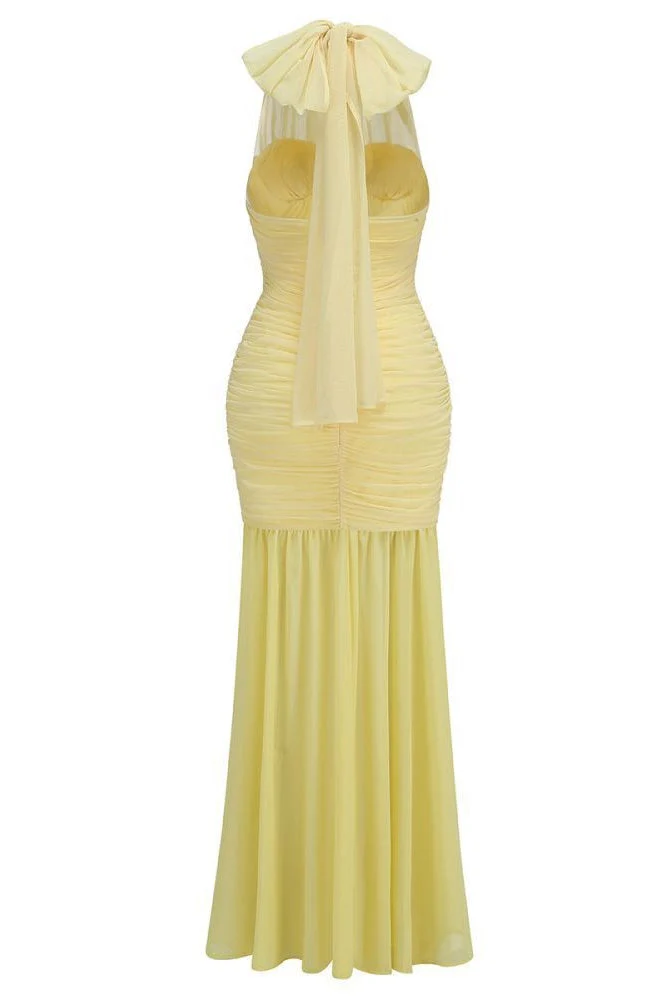 Halter Yellow Mesh Mermaid Dress