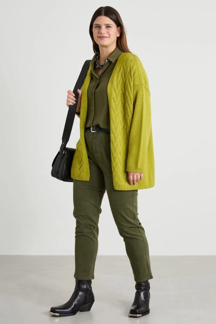 Cable-knit cardigan - LIME