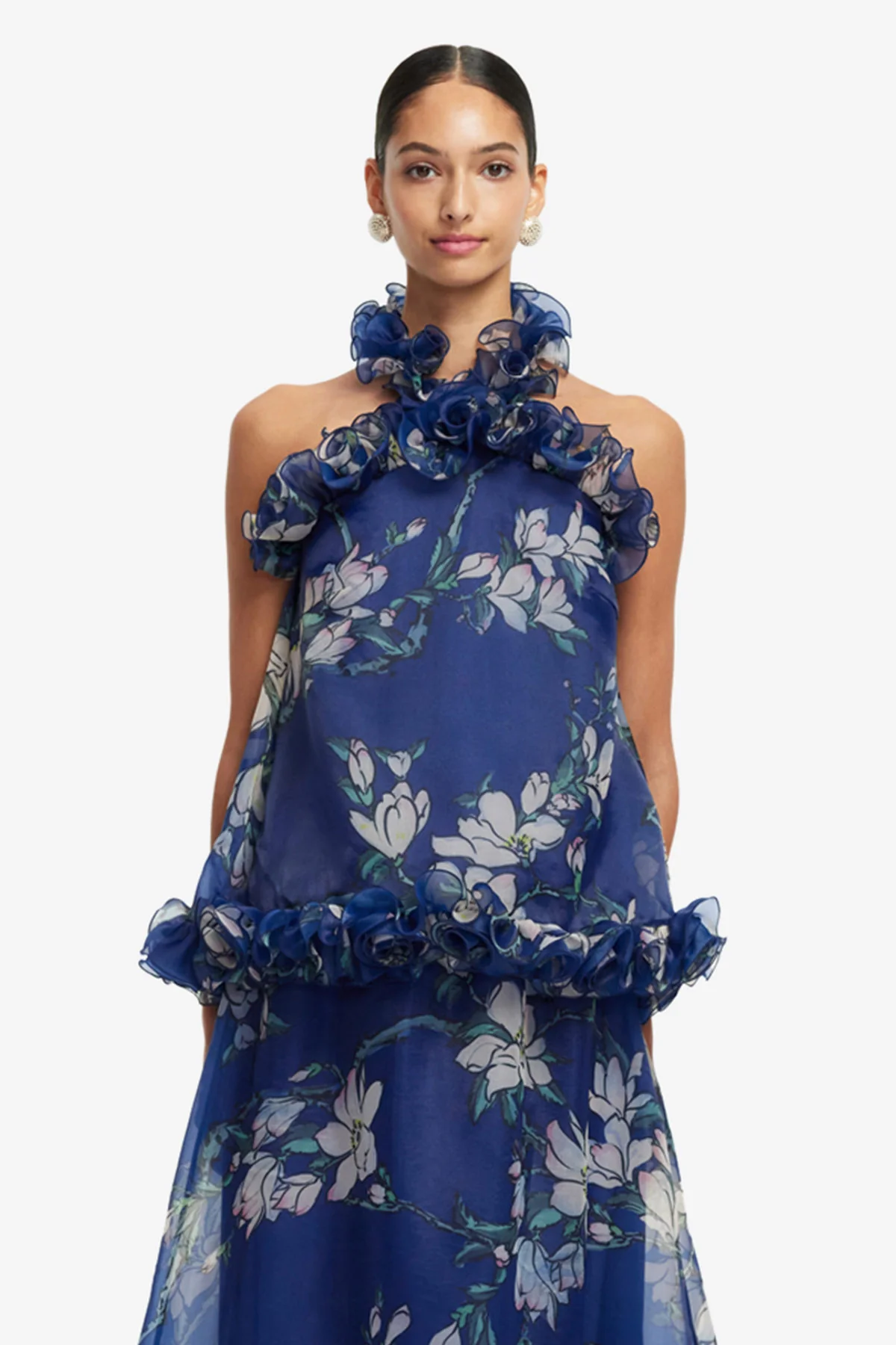 Michelle Ruffled Halterneck Top - Midnight Magnolia Print