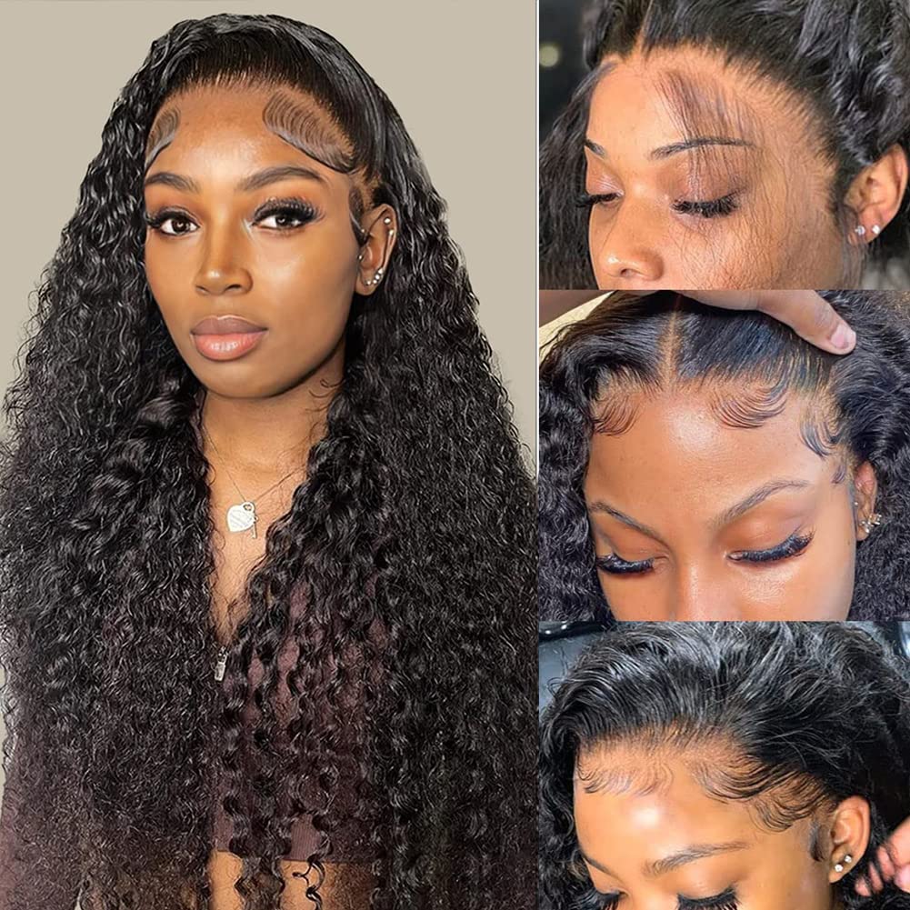 Ophirawig 360 Full Lace Glueless Deep Wave Wig Invisi Drawstring Natural Black Pull & Go