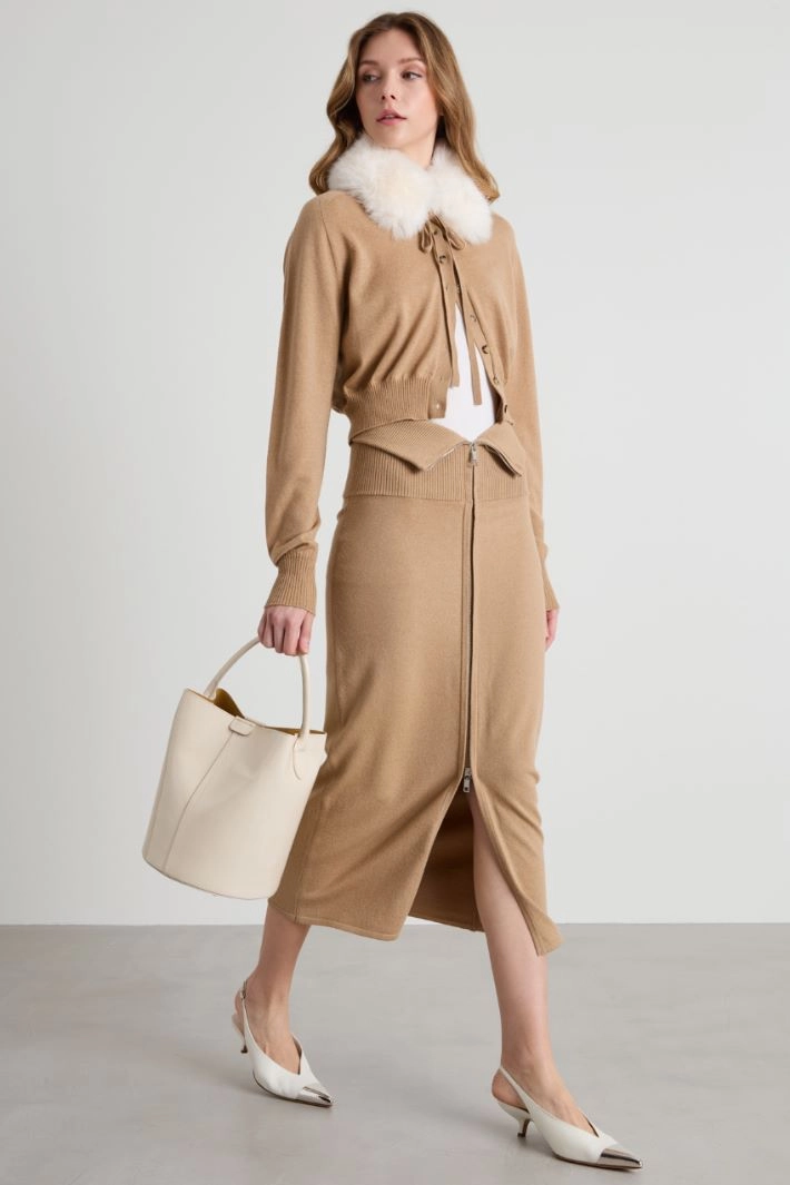 High-waisted skirt with basque - CAMEL