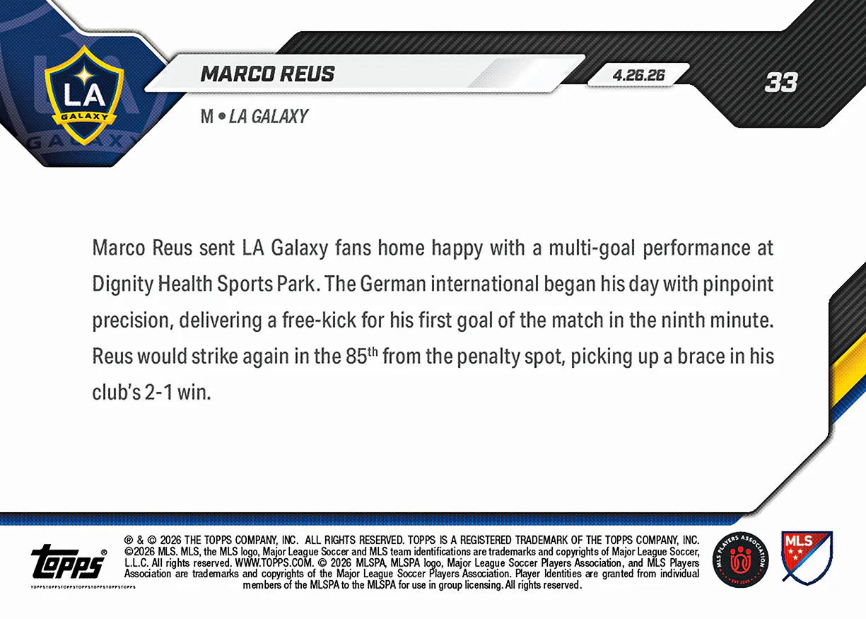 Marco Reus - 2026 MLS Topps NOW® - Card 33 - PR: 274