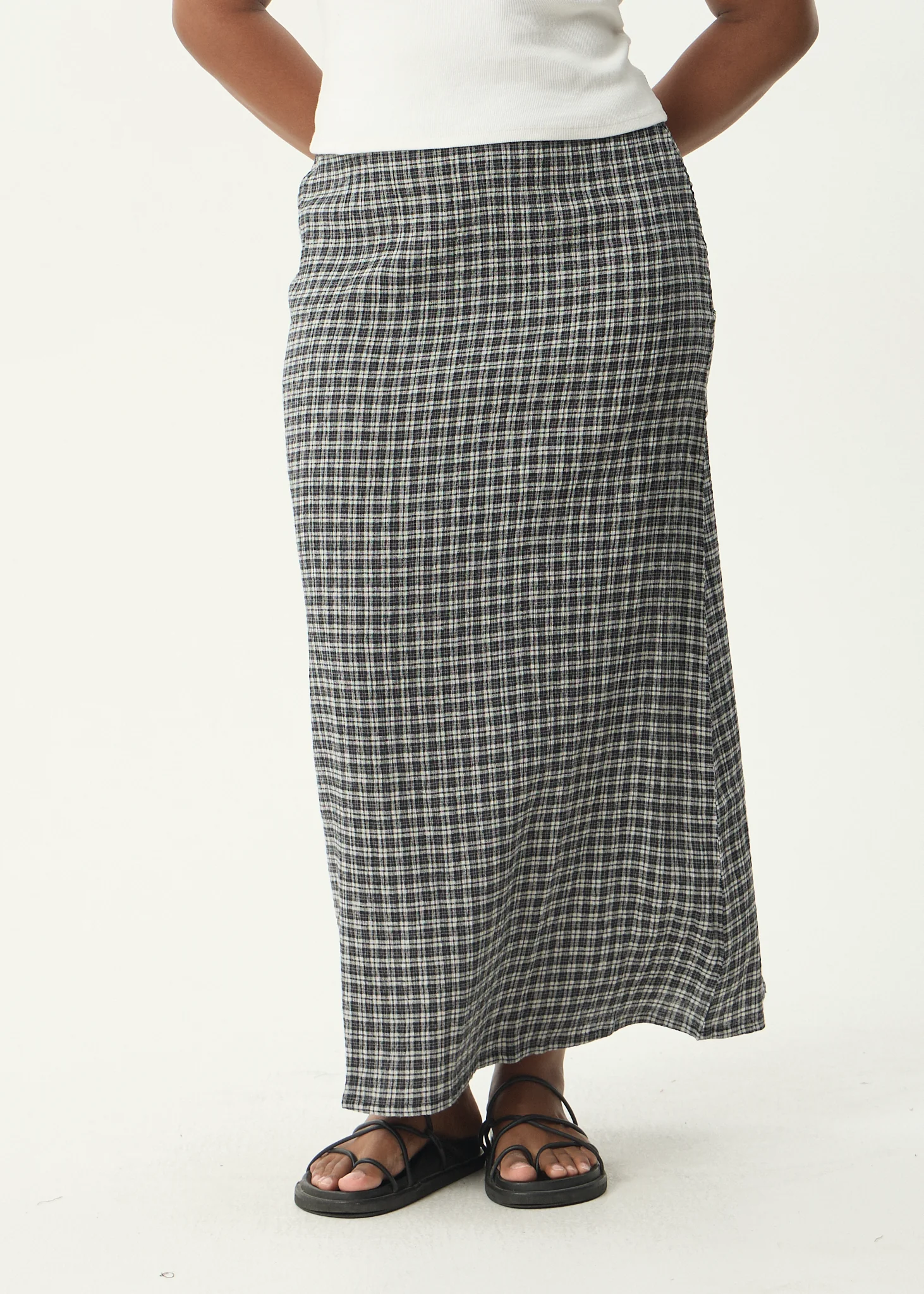 AFENDS Womens Lita - Seersucker Maxi Skirt - Asta Steel Check