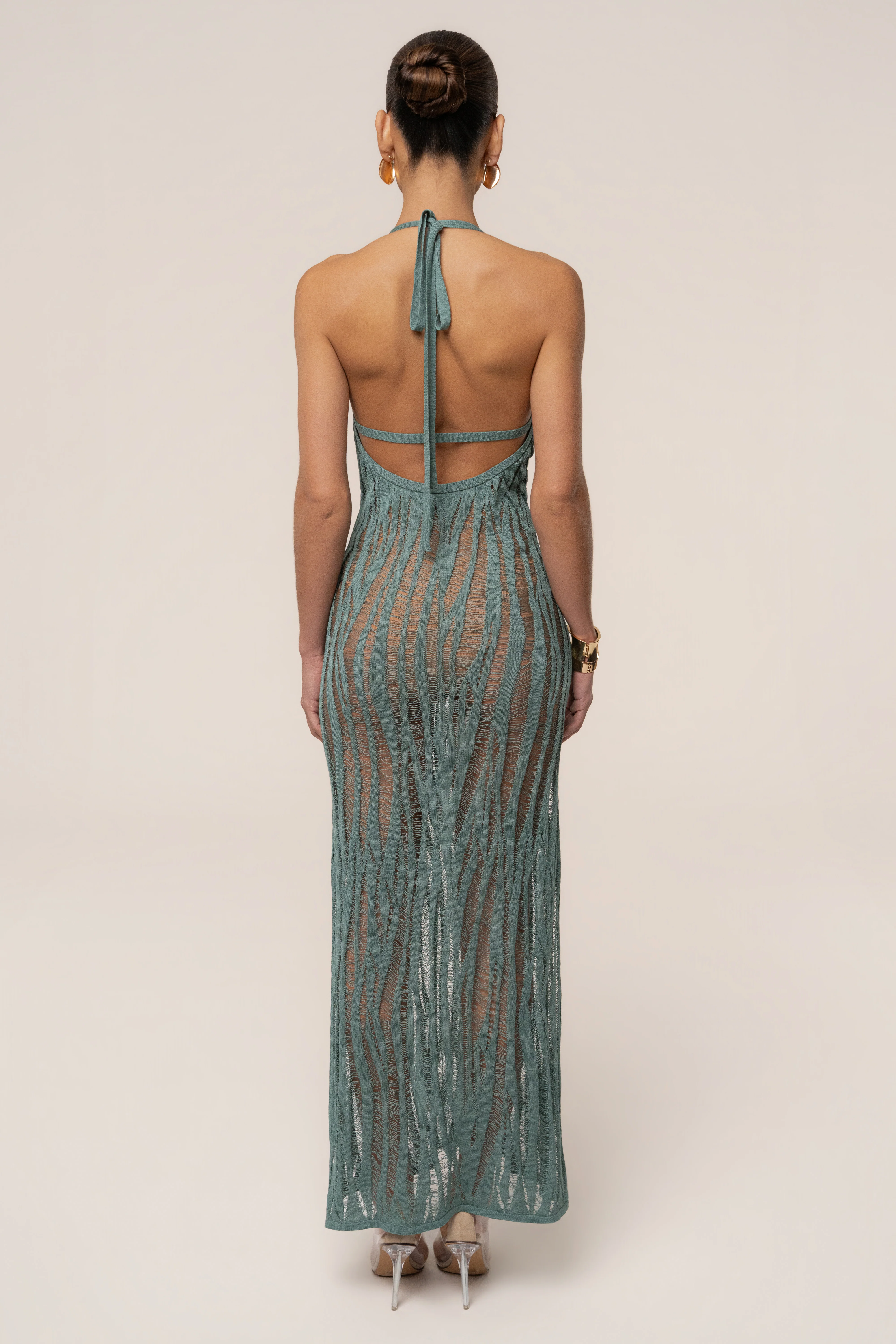 Dusty Green Nocturnal Waves Maxi Dress