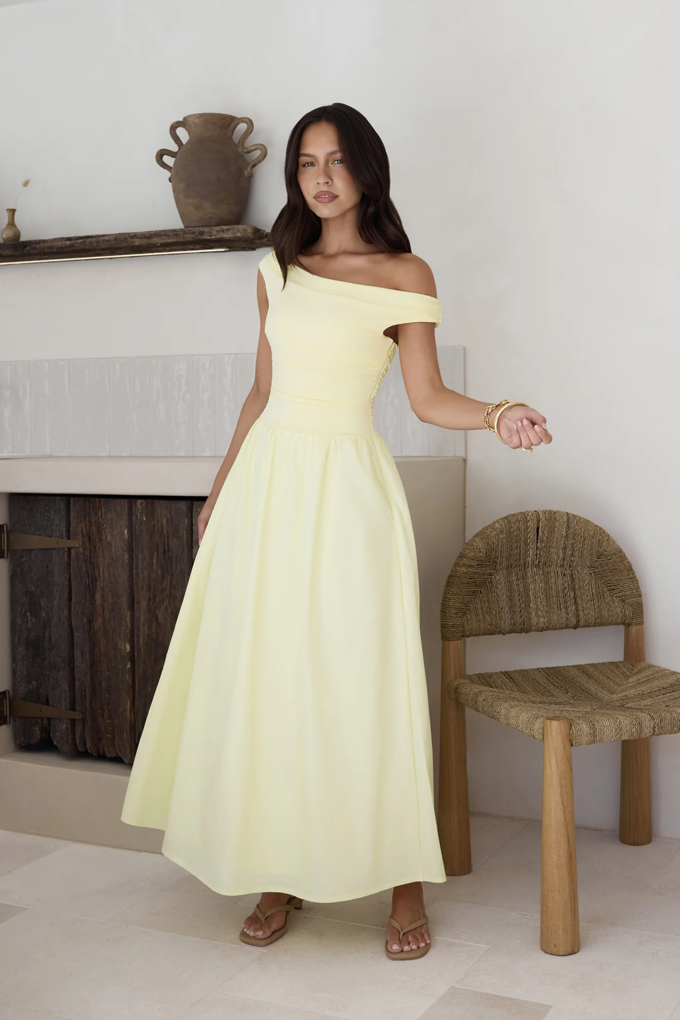 Days Of The Sun Off Shoulder Maxi Dress Yellow