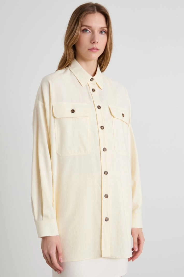 Oversized cotton flannel jacket - IVORY