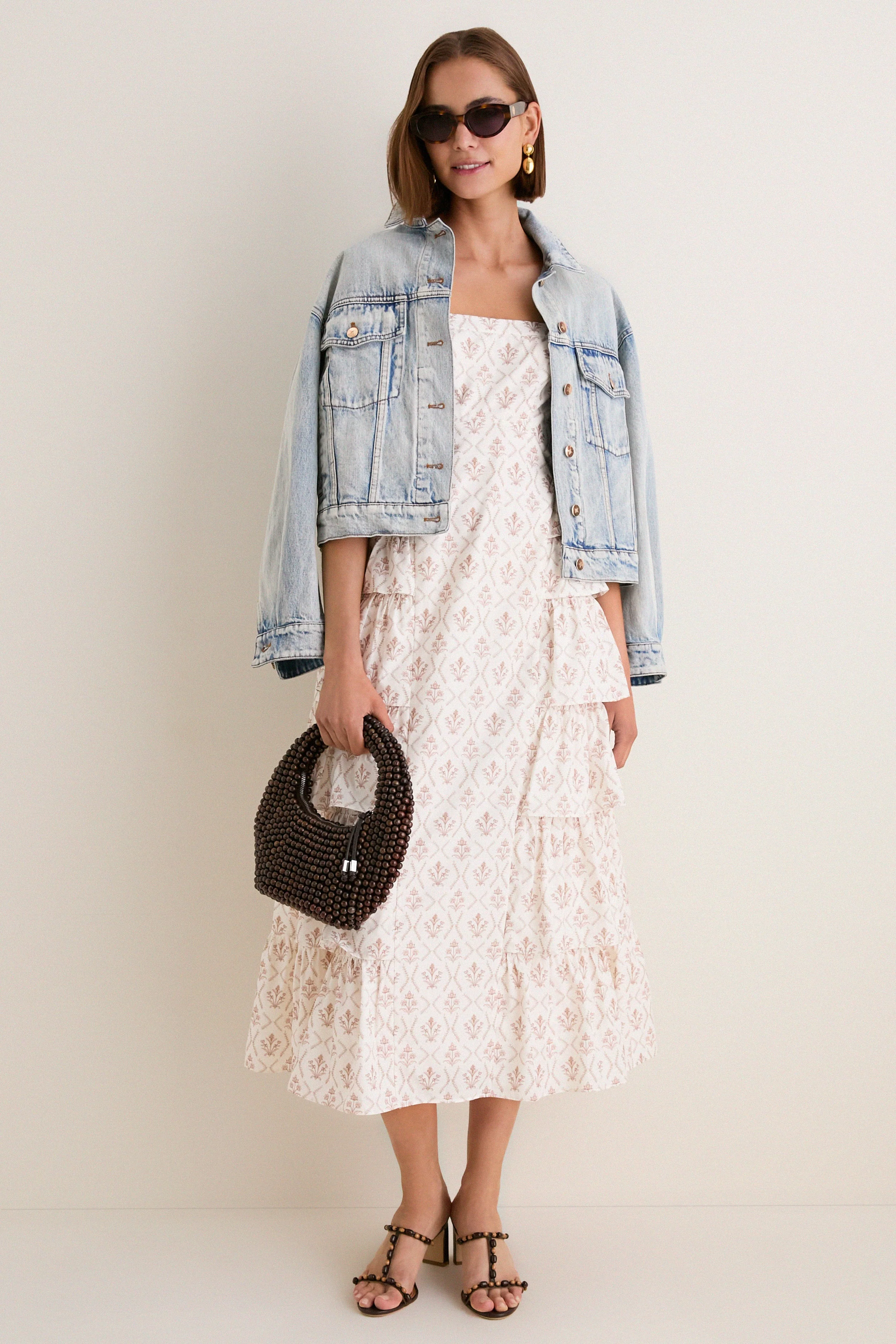 Brown & Cream Floral Ruffle Theodora Maxi Dress