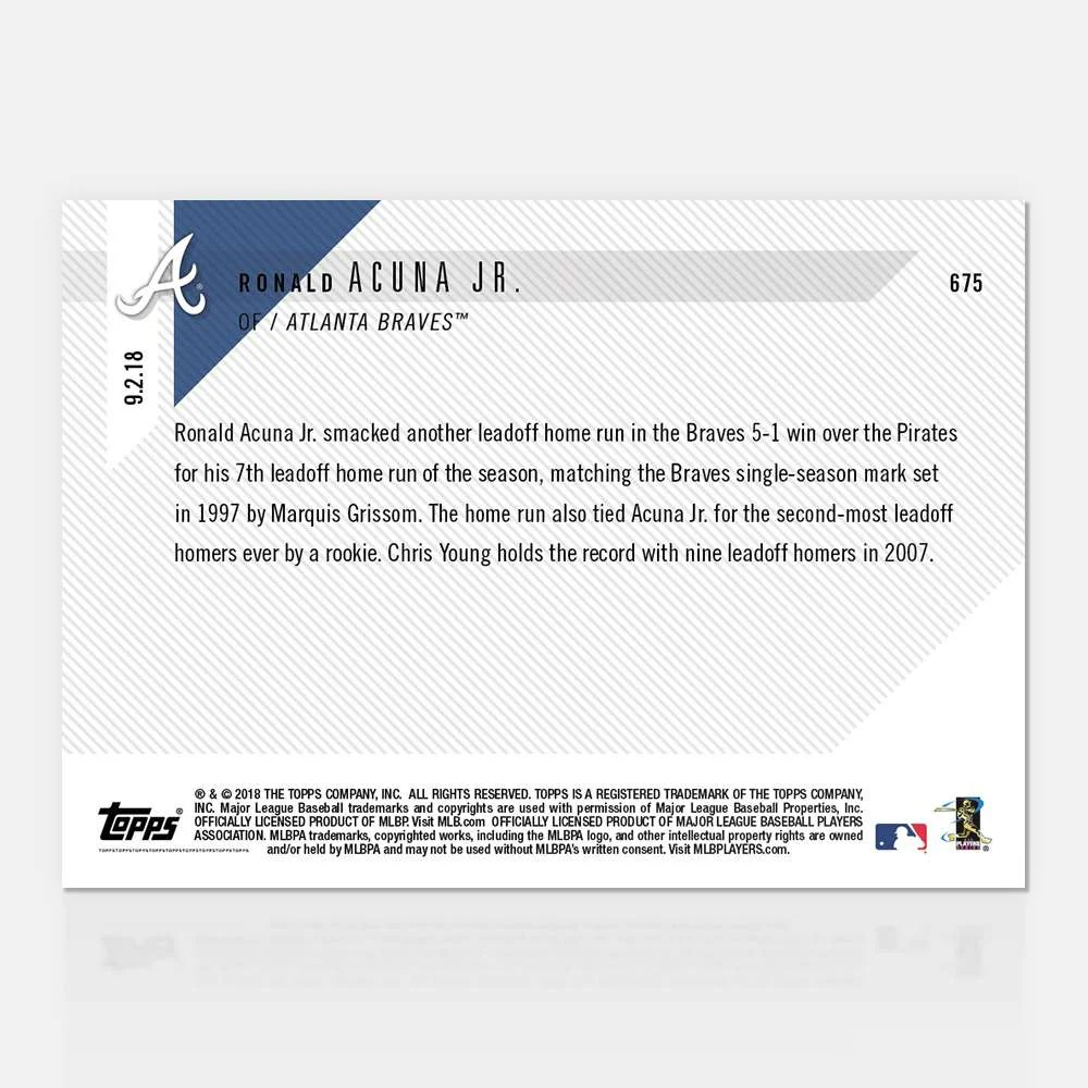 Ronald Acuna Jr. - 09/02/2018 TOPPS NOW® Card 675 - Print Run: 1130