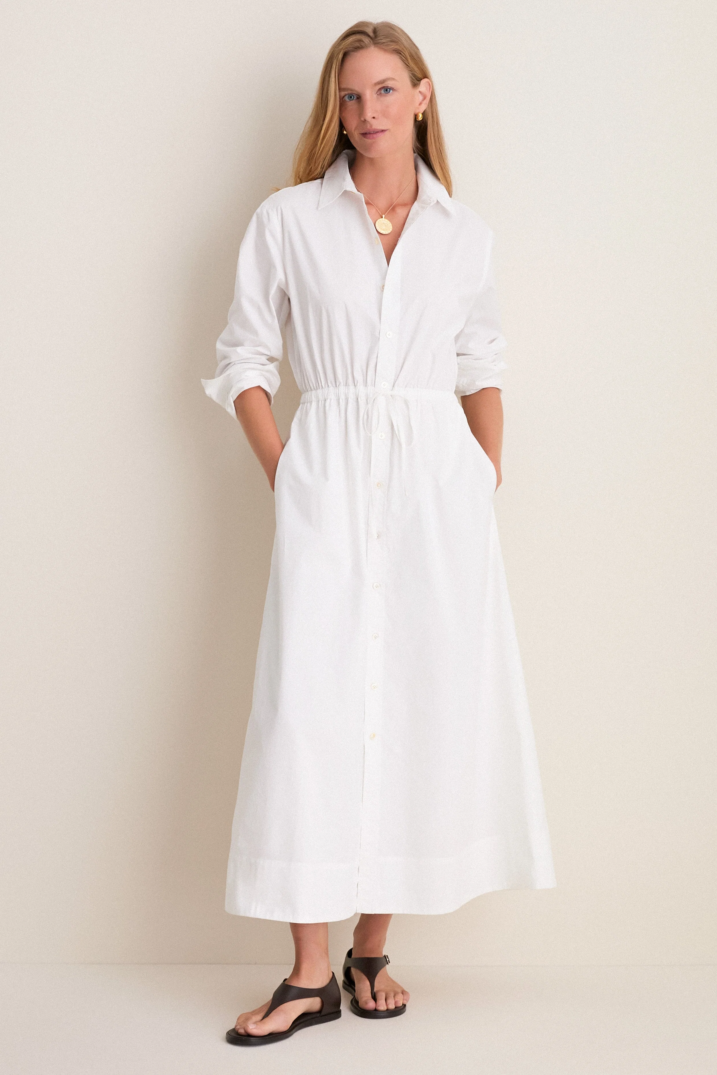 White Cotton Poplin Julien Shirt Dress