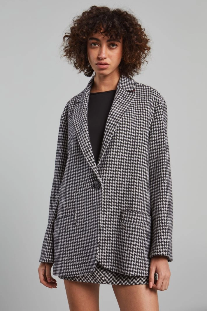 Oversized wool basketweave blazer - BLACK WHITE