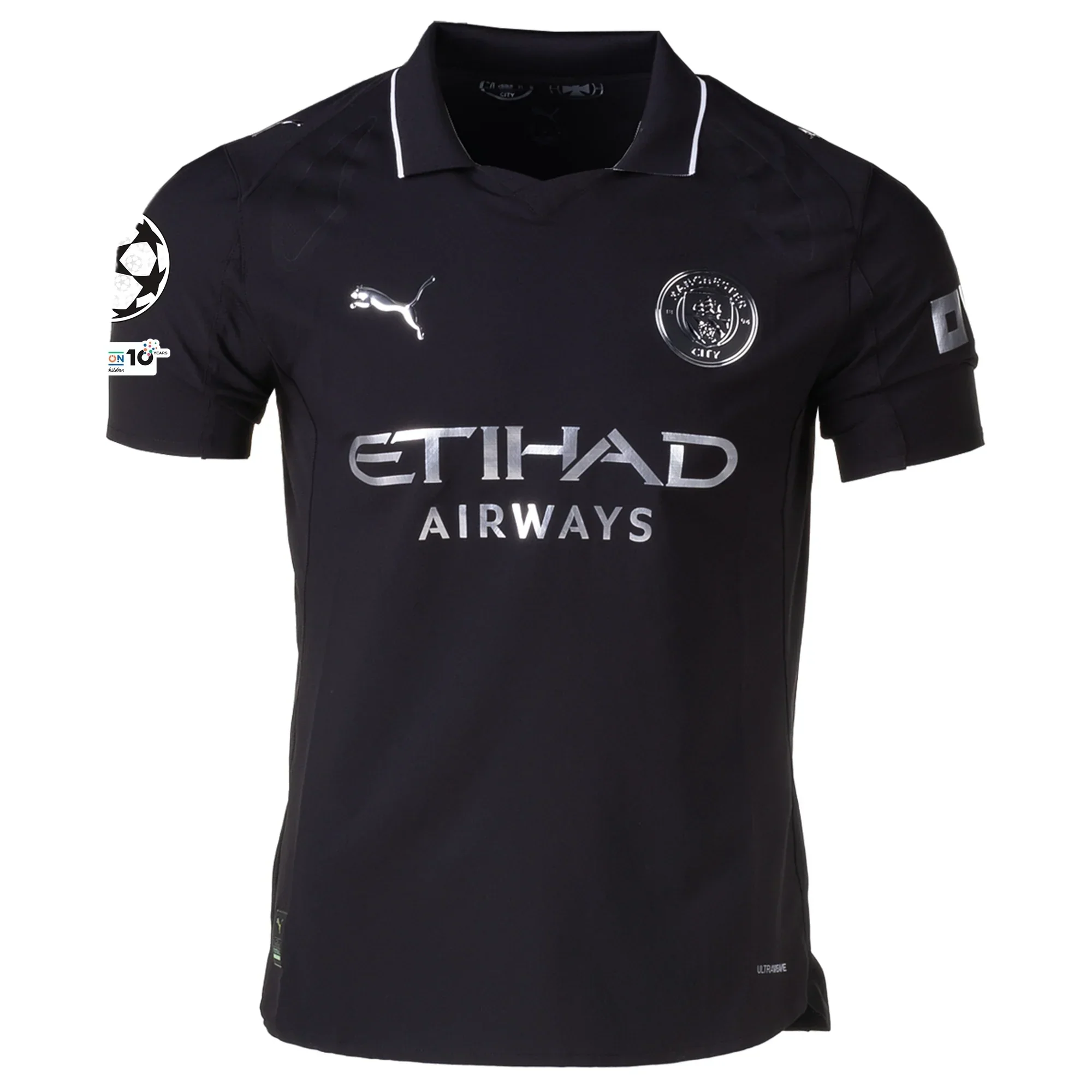 Manchester City Authentic Erling Haaland Away Jersey w/ Champions League Patches 25/26 ( Black)