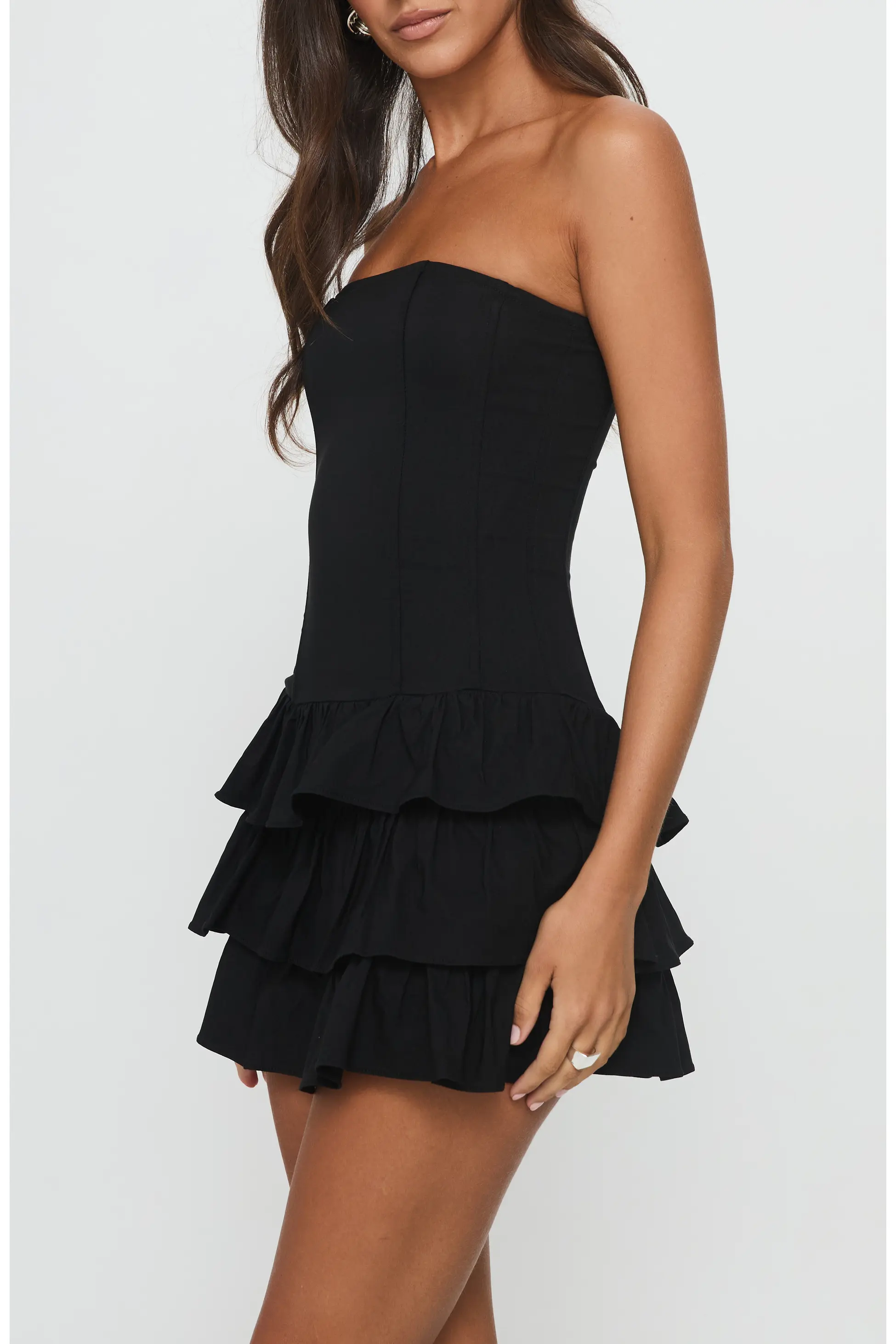 Valentia Tiered Ruffle Strapless Mini Dress