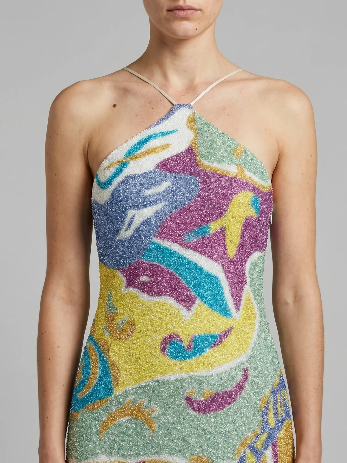 Paradise Mosaic Halterneck Multicolor Beaded Mini Dress
