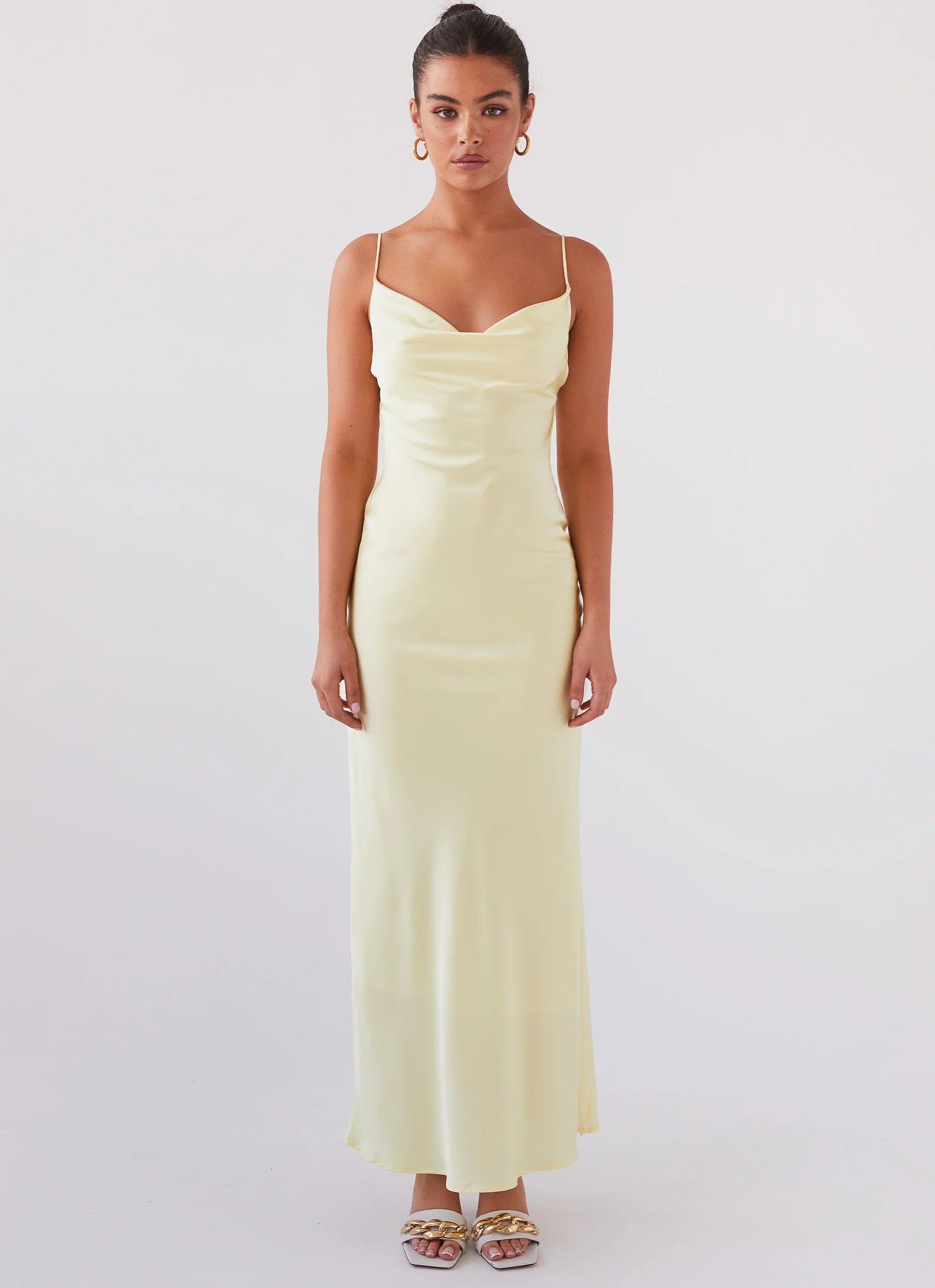 Joanna Satin Maxi Dress - Lemon
