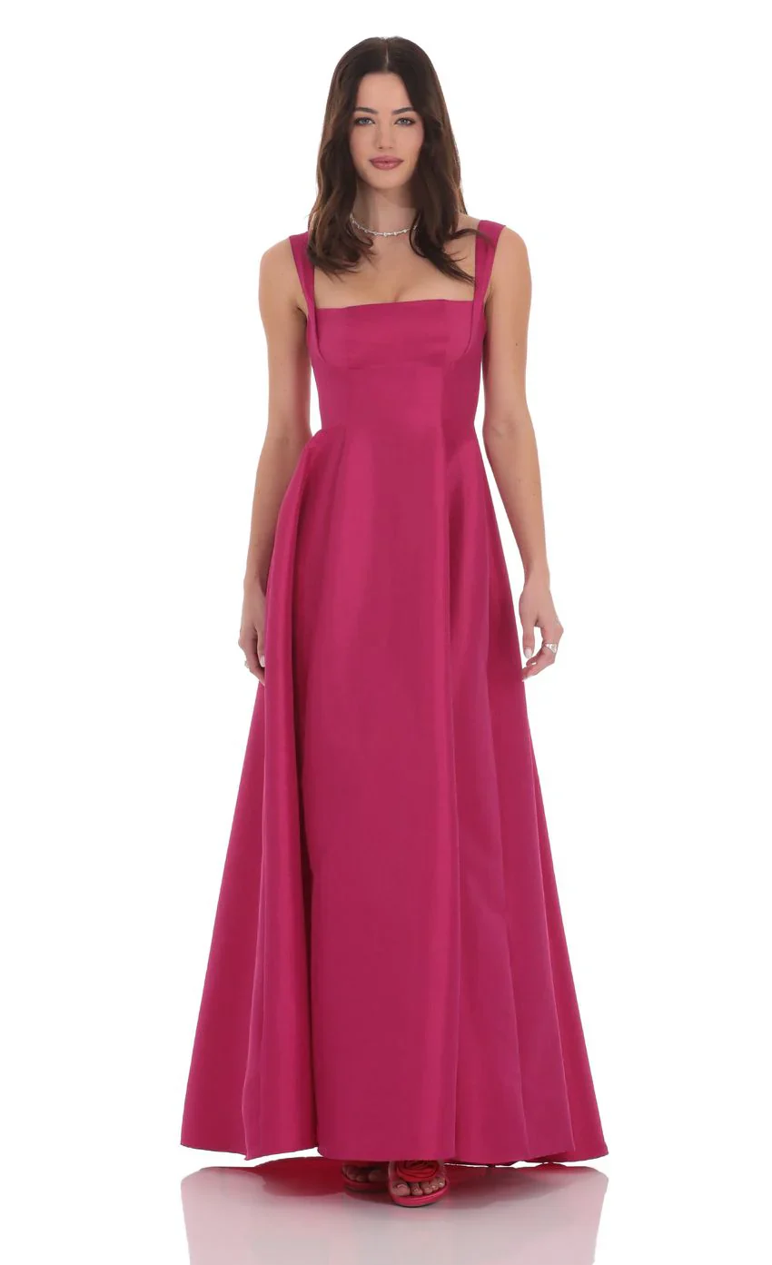 Fit and Flare Maxi Dress in Pink