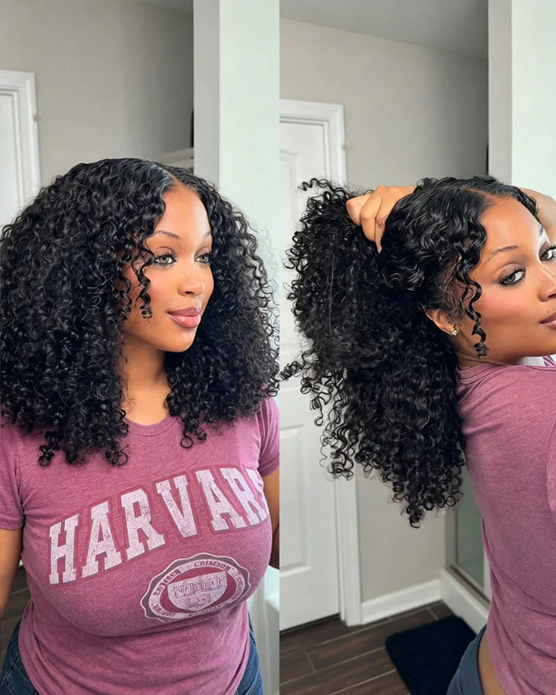 Ophirawig 13x6 Three-Go? Glueless Wig Jerry Curly With Drawstring Natural Black 100% Human Hair Wig