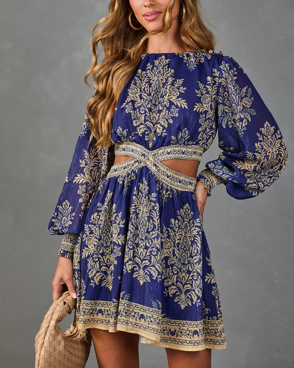 Emberly Pleated Abstract Cut Out Mini Dress