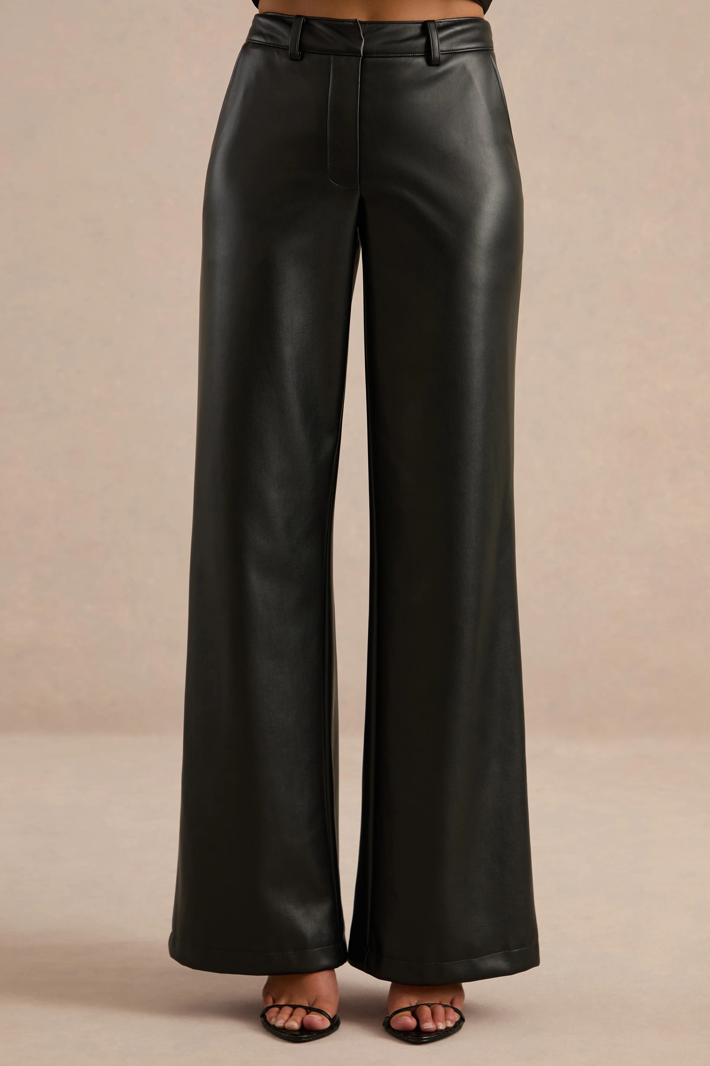 Gaelina | Black Faux Leather Straight Leg Trousers