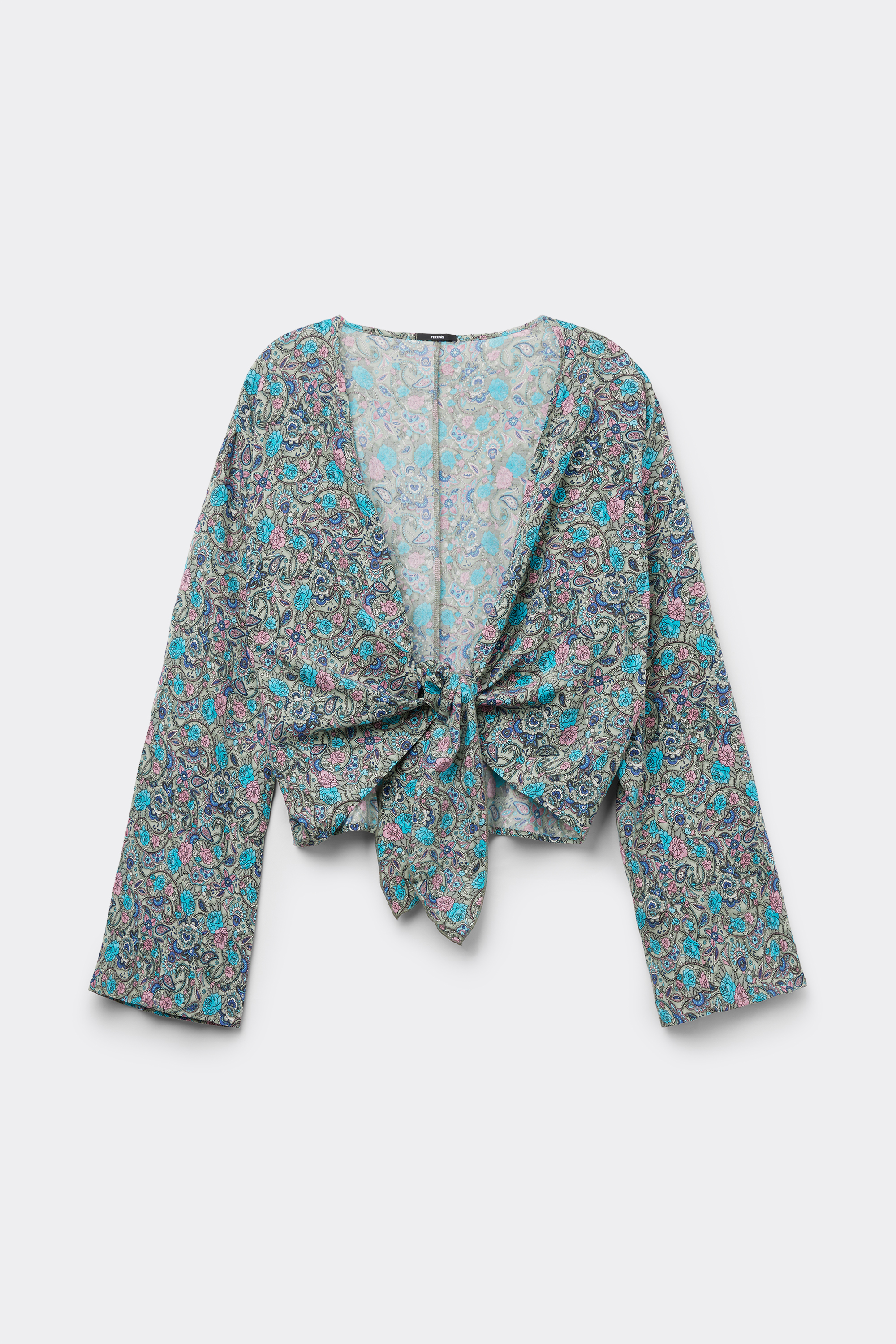 Long-Sleeved Short Viscose Top with Knot