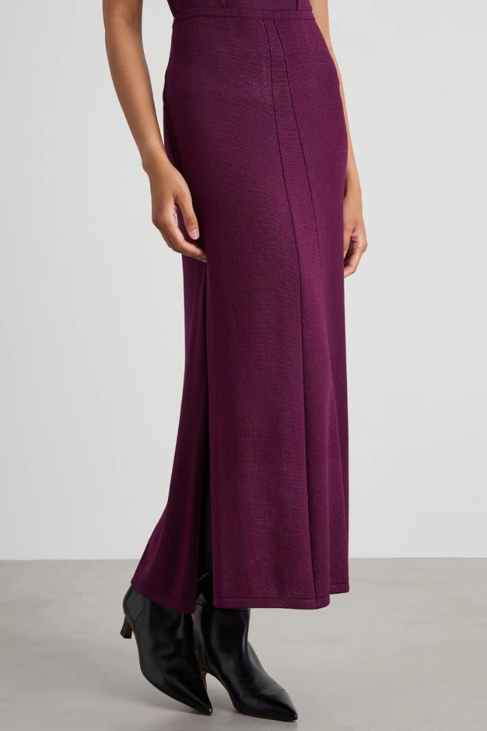 Shiny knit skirt - EGGPLANT