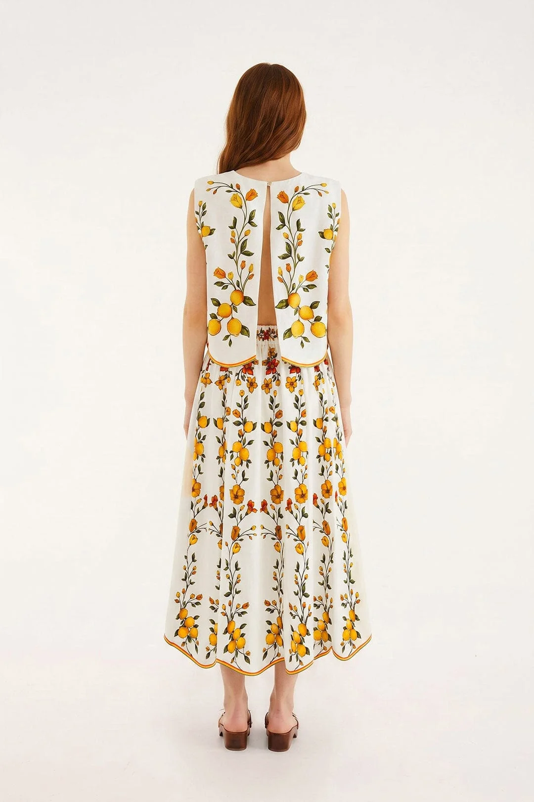 Lemon Bouquet Off-White Midi Skirt