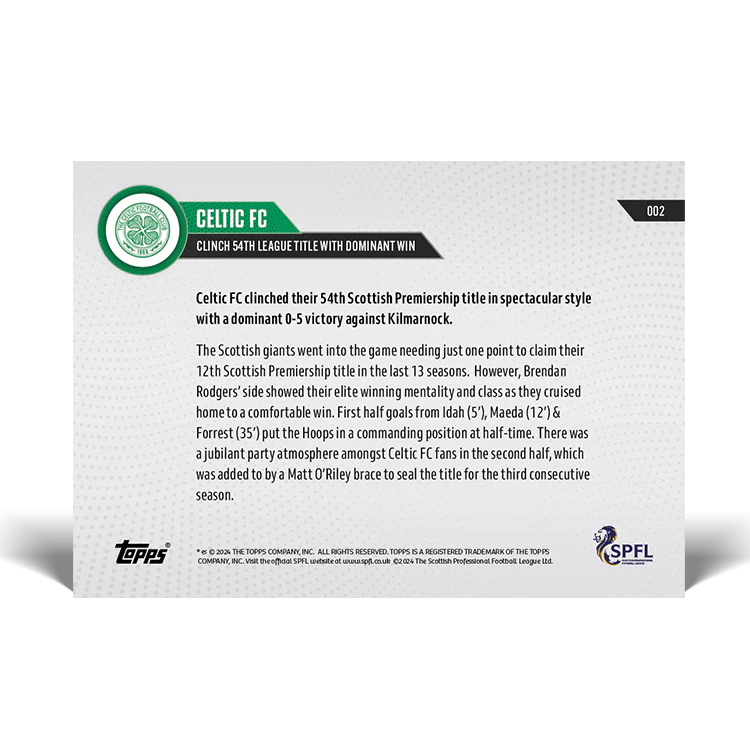 Celtic FC - Clinch 54th League title with dominant win - 23/24 SPFL TOPPS NOW® Card 2