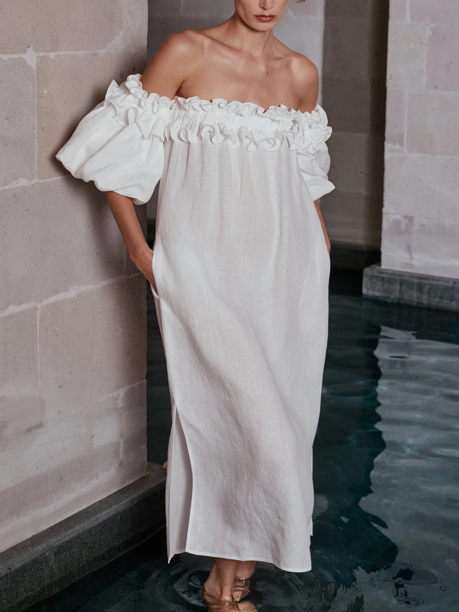 Off-Shoulder Ruffled Boho Maxi Dress