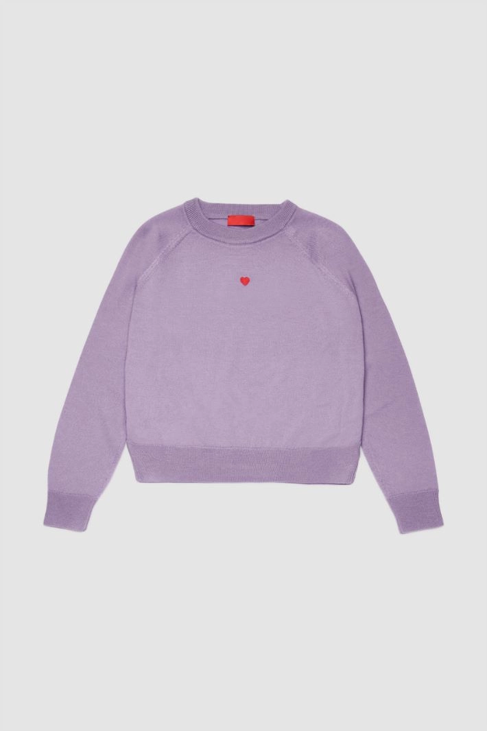 Crew neck sweater with embroidery KID - LILAC