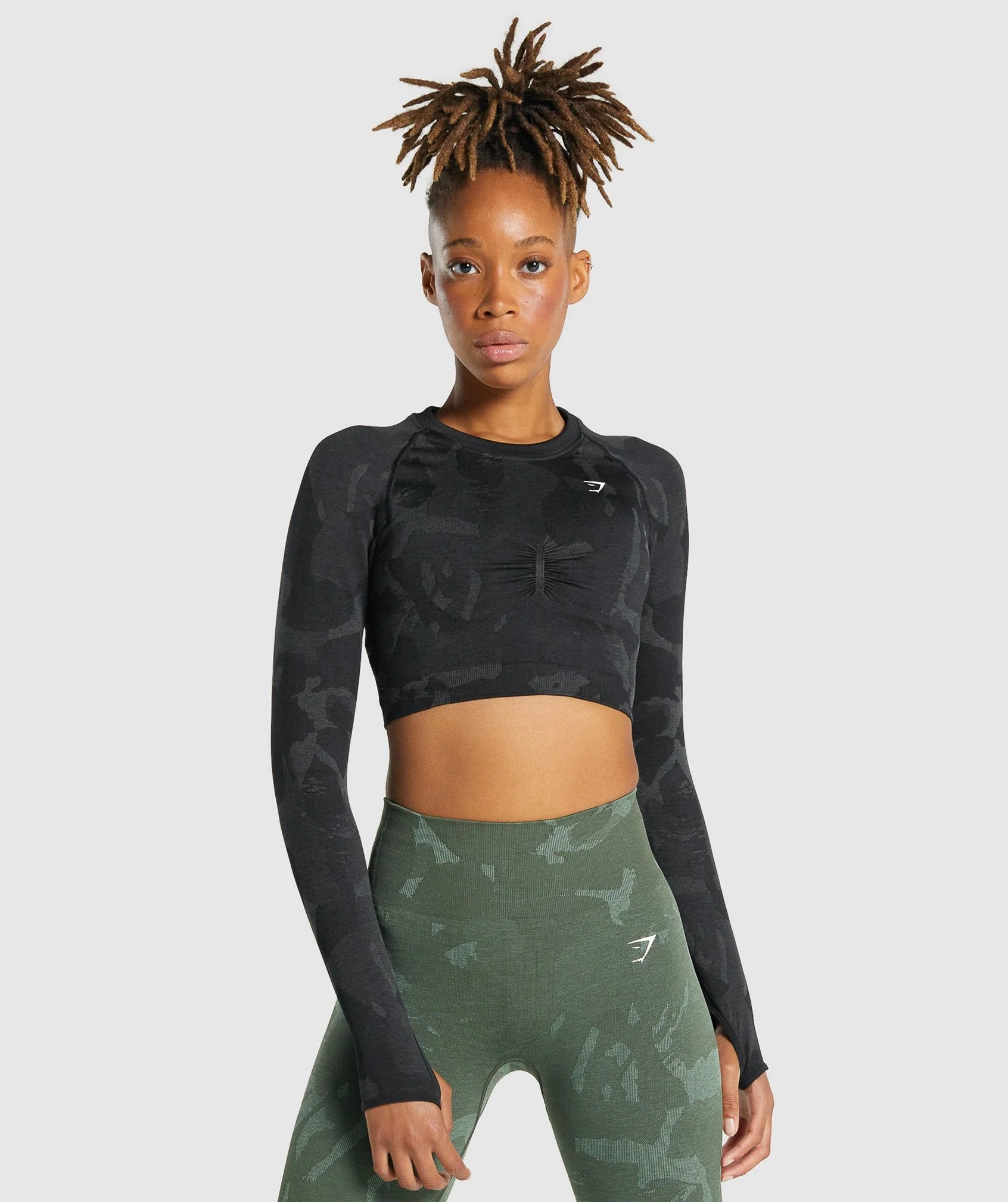 Adapt Camo Seamless Long Sleeve Crop Top Savanna | Black