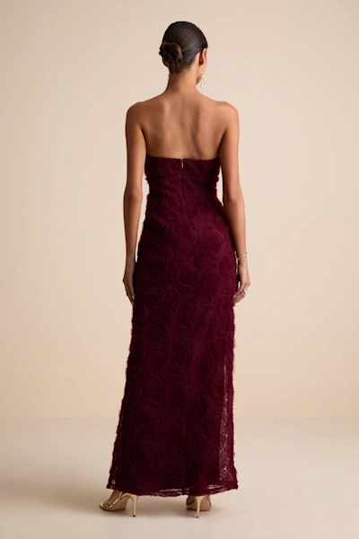 Amalia Burgundy Textured Strapless Maxi Dress