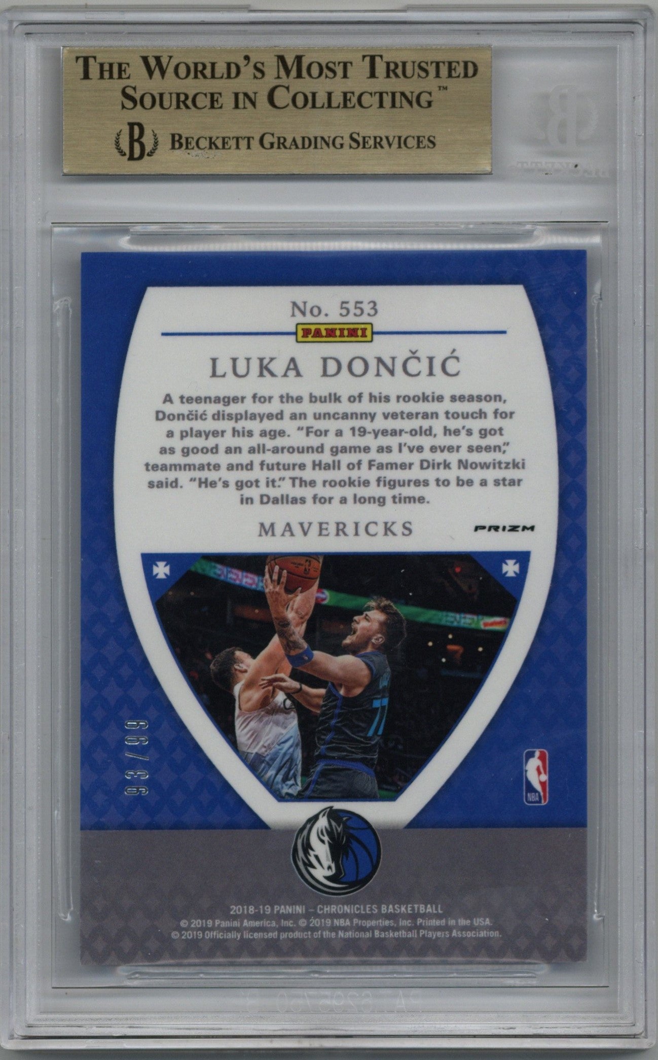 2018/19 Panini Chronicles Luka Doncic Crusade Blue 93/99 BGS 9.5