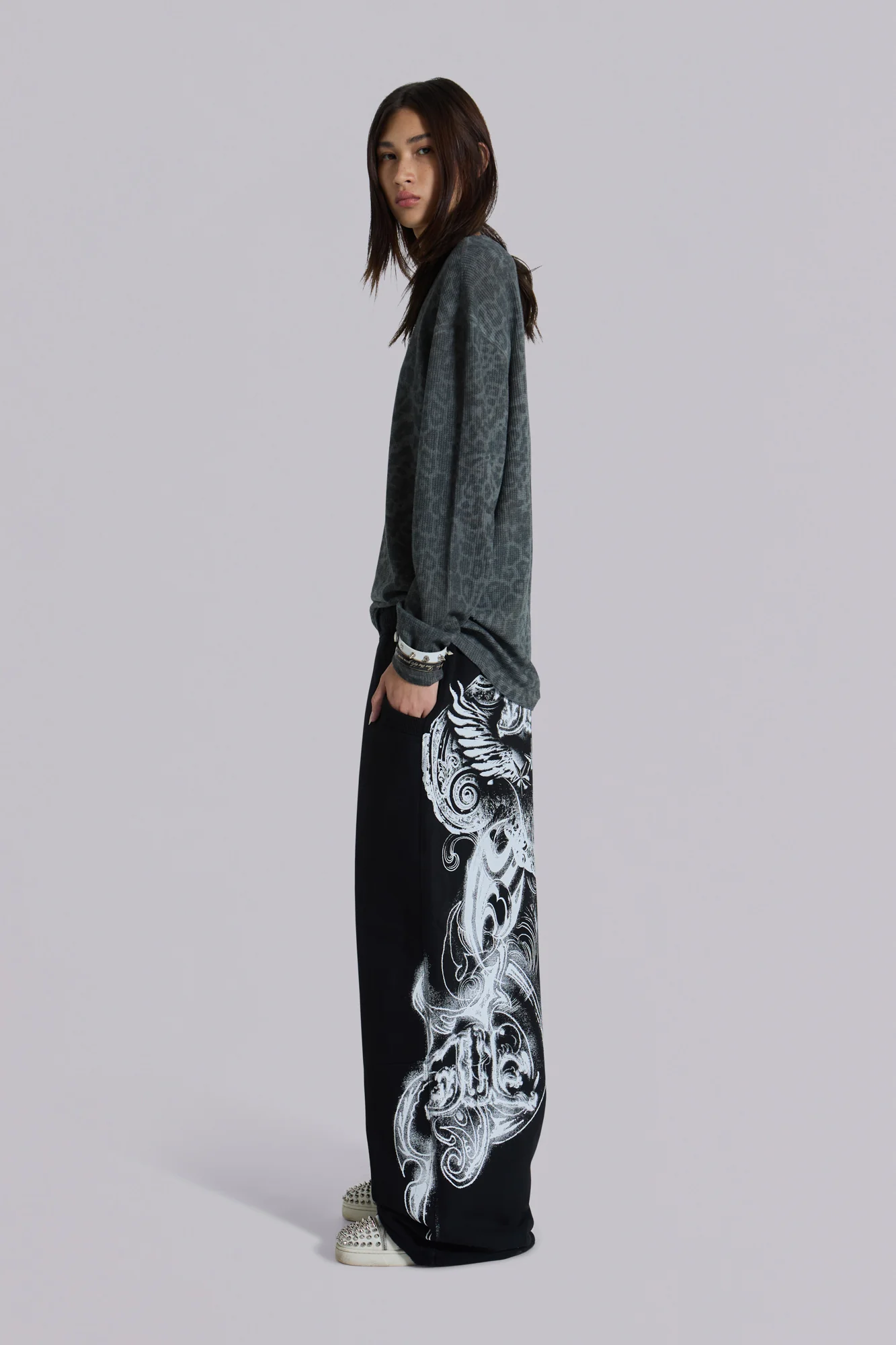 Black Gothic Print Baggy Monster Joggers