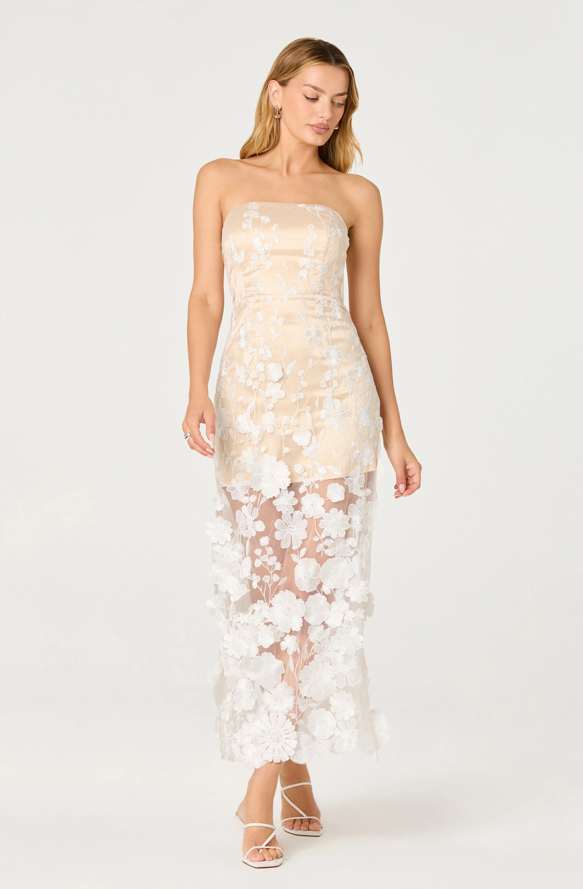 Tanisha Embroidered Floral Strapless Maxi Dress