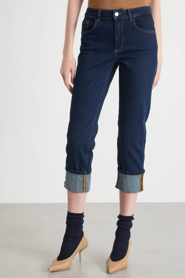 Cropped turn-up jeans - BLUE
