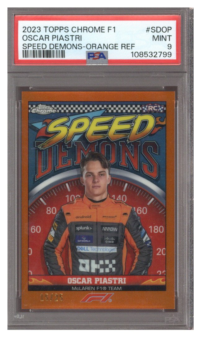 2023 Topps Chrome F1 Oscar Piastri Speed Demons RC Orange Refractor 15/25 PSA 9