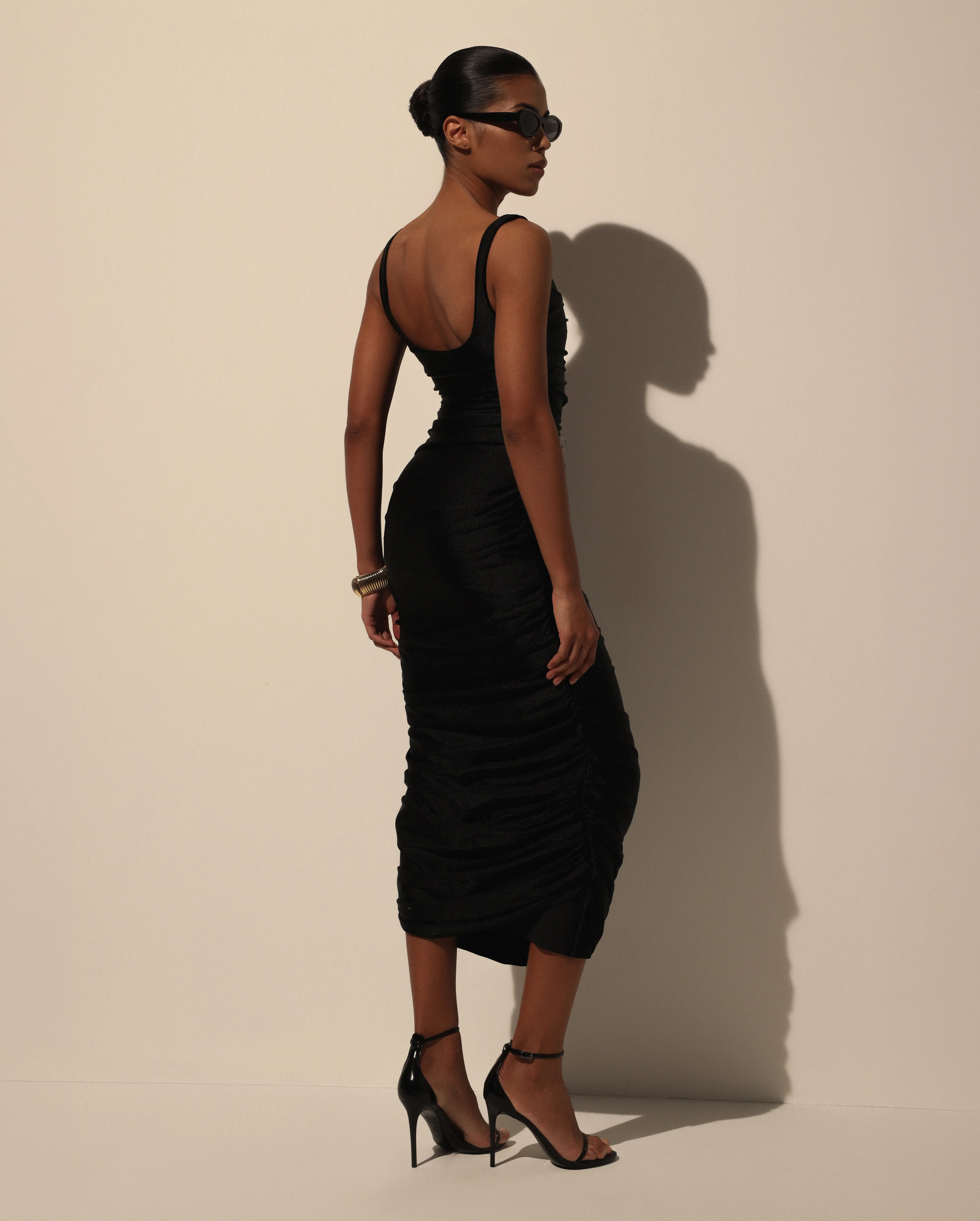 Black Draped Midi Dress