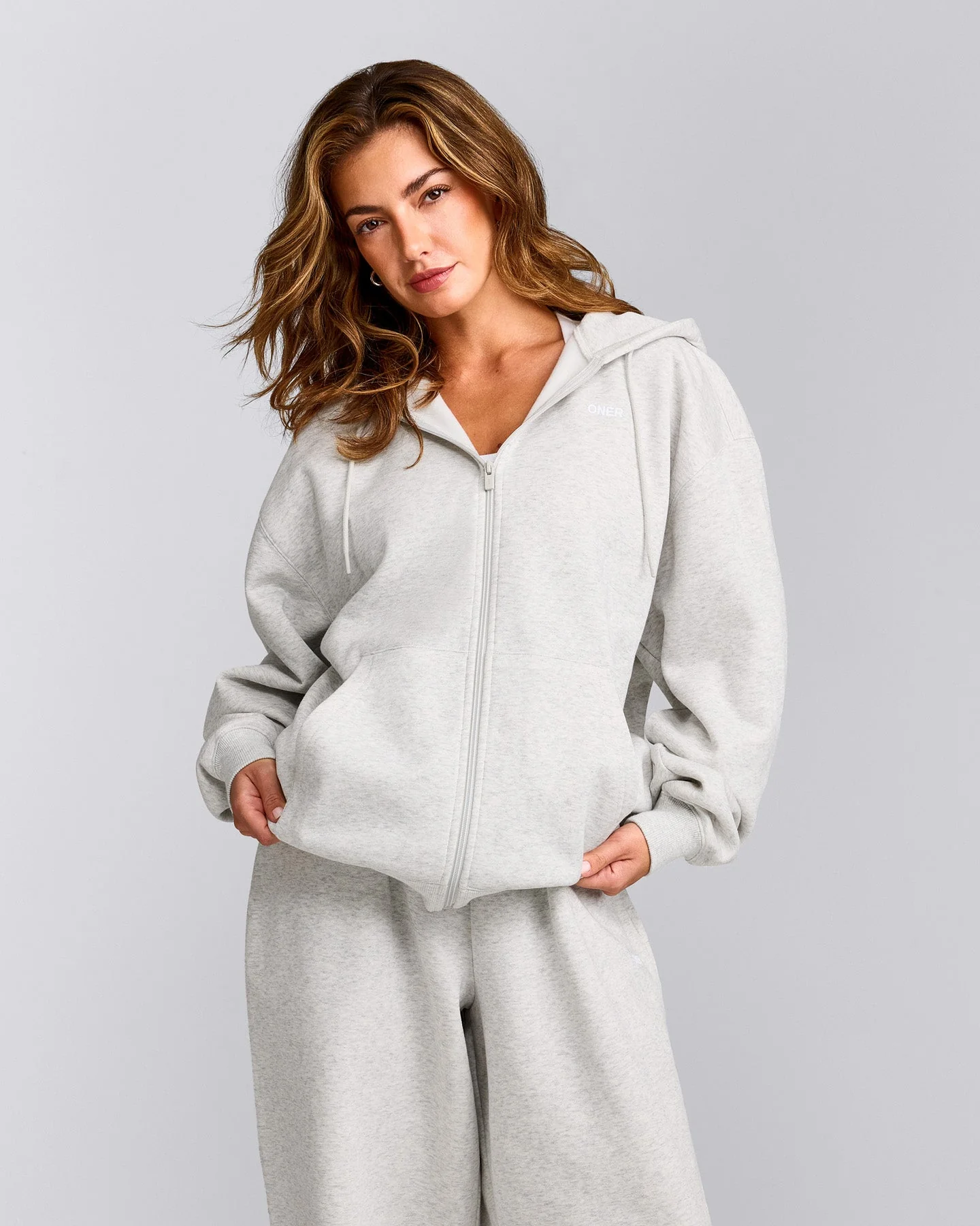 Foundations Cosy Oversized Zip Through Hoodie | Light Grey Marl