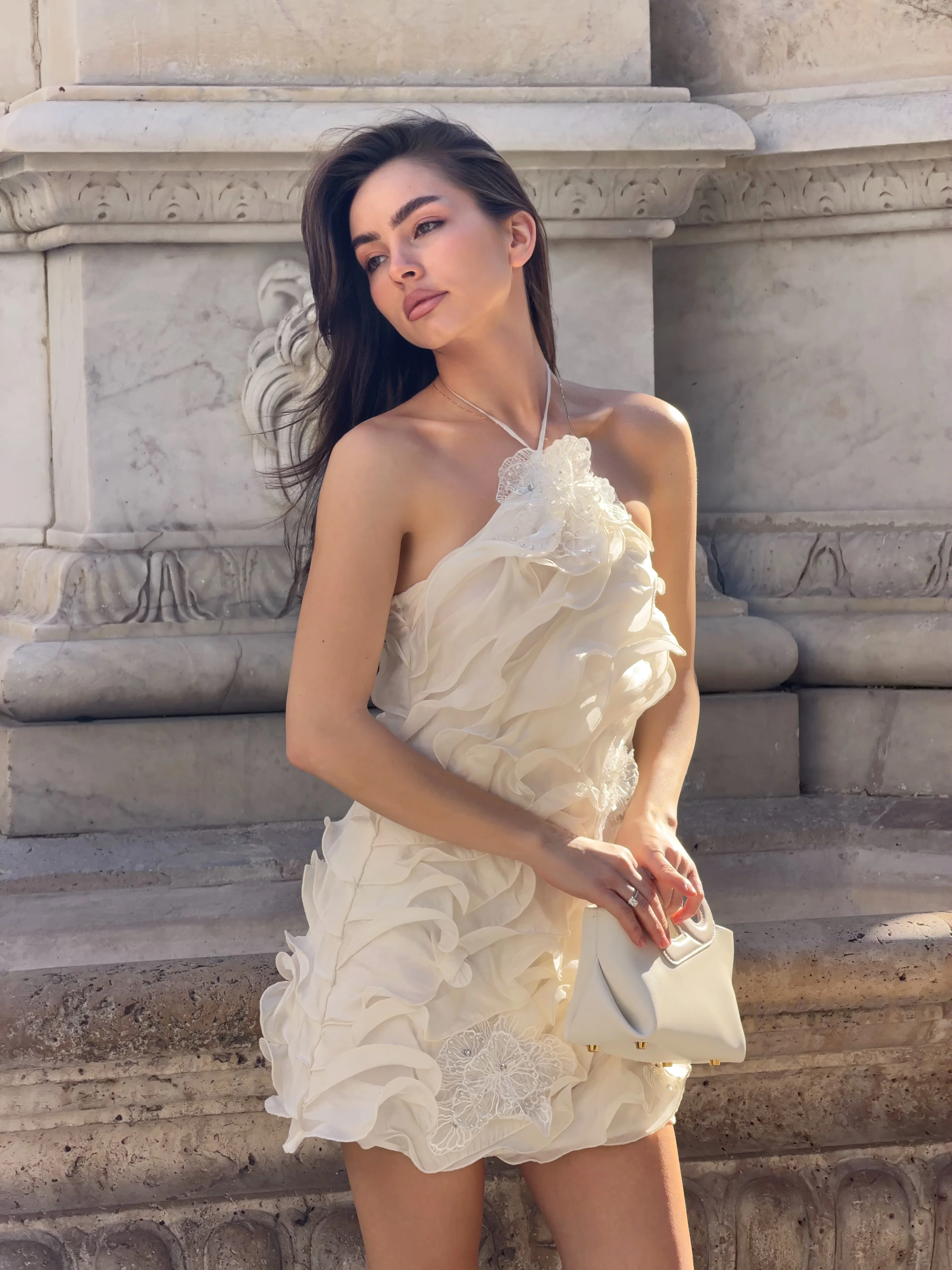 Yvette Halter Mini Dress in White