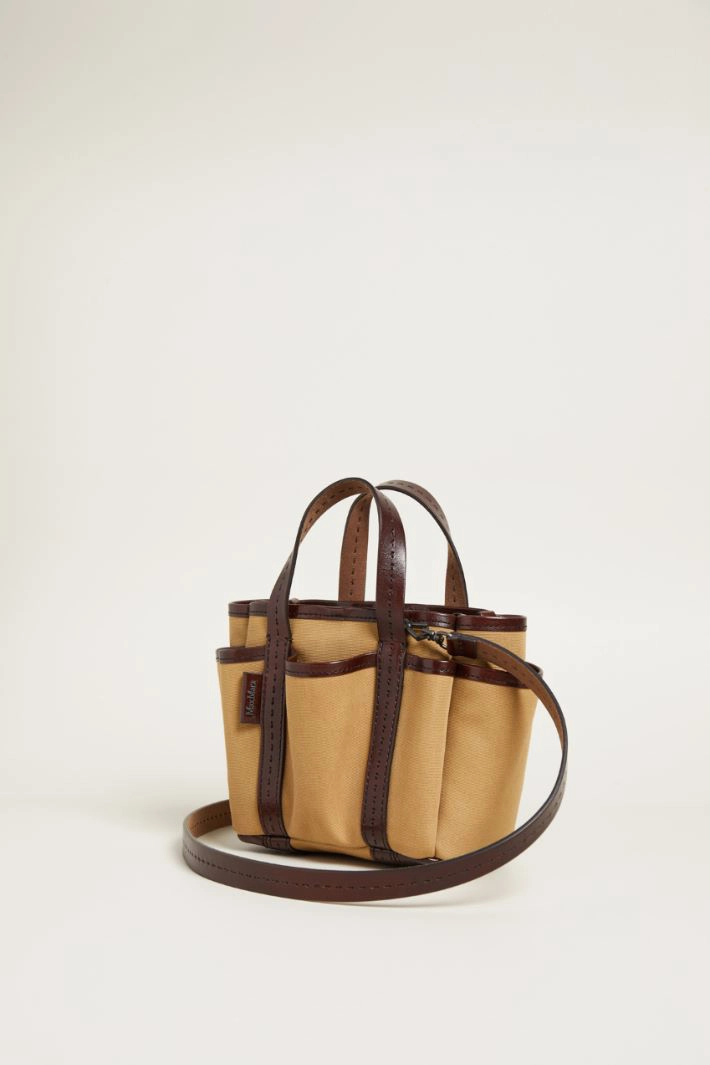 Mini tote bag with external pockets - BEIGE DARK BROWN