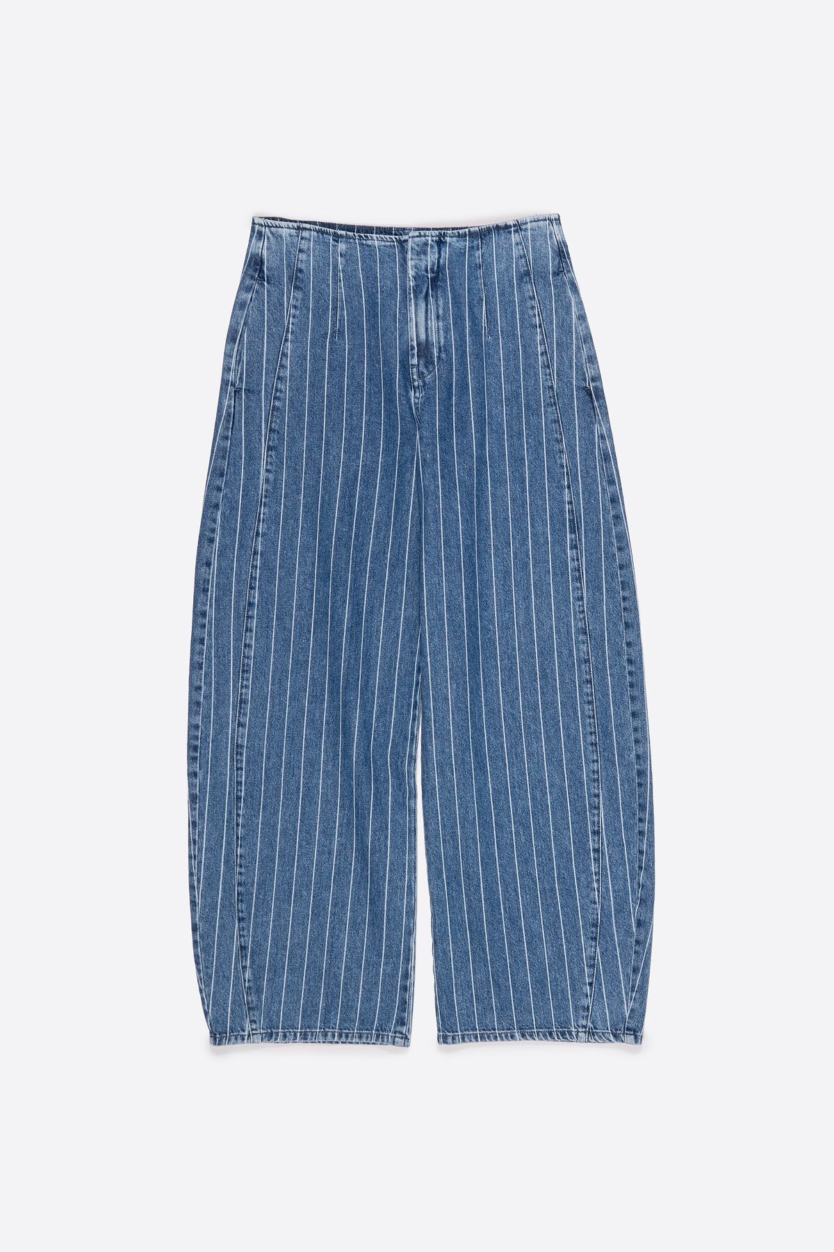 BARREL - Striped blue jeans with buckle