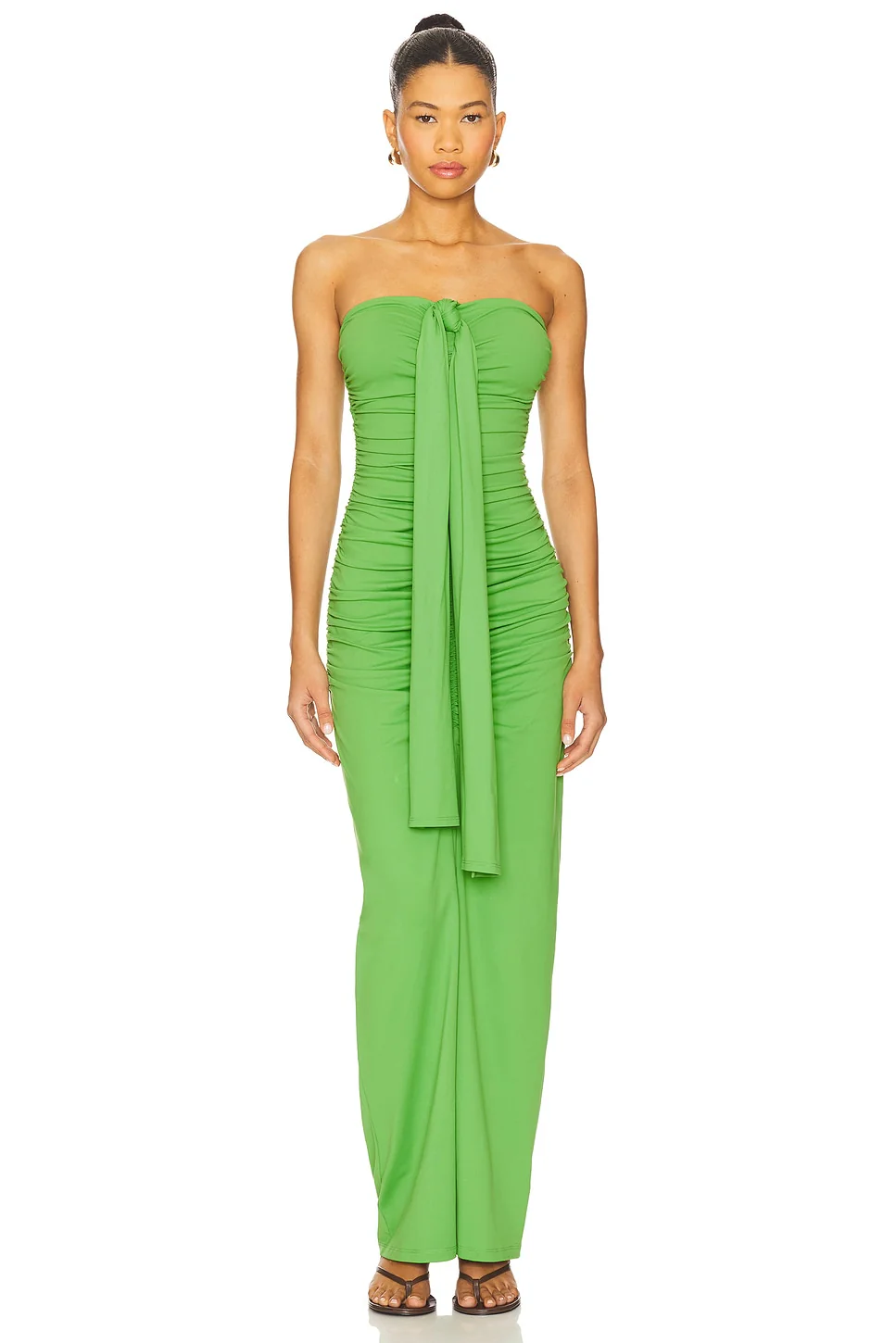 Center Gathered Tie With Slit Dress