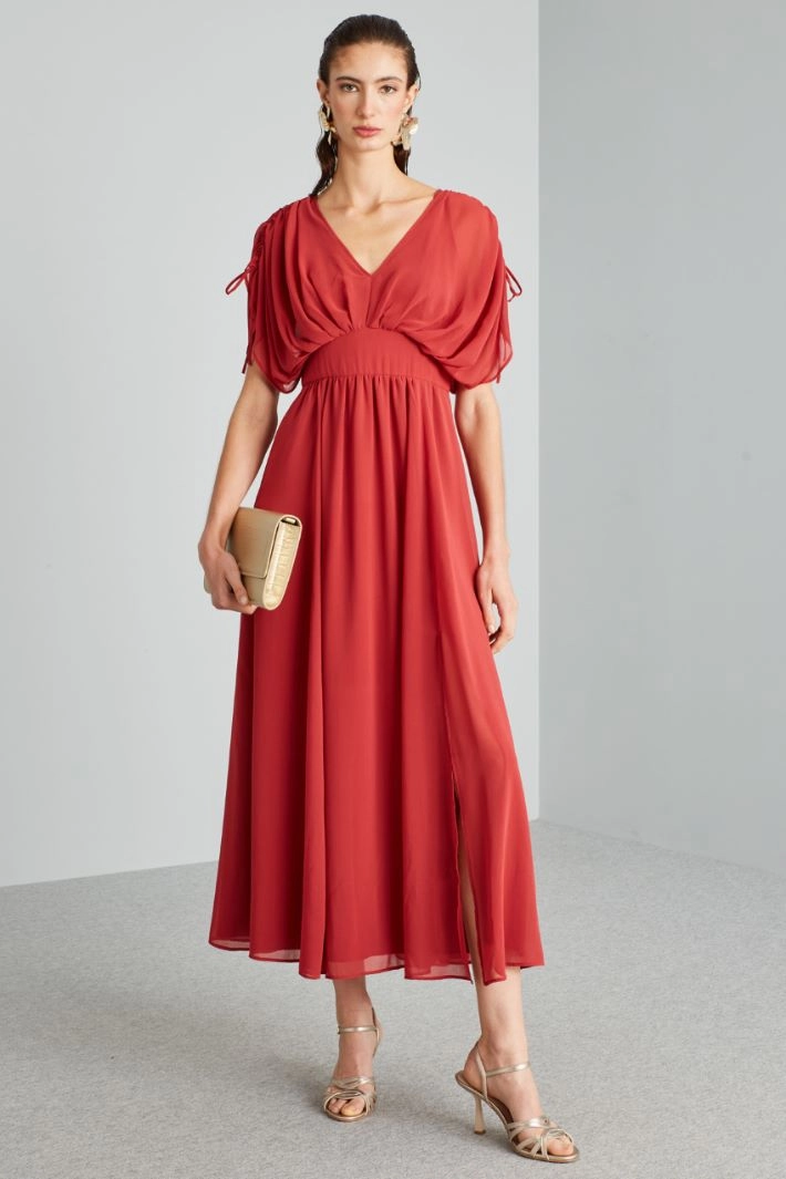 Long draped dress - STRAWBERRY RED