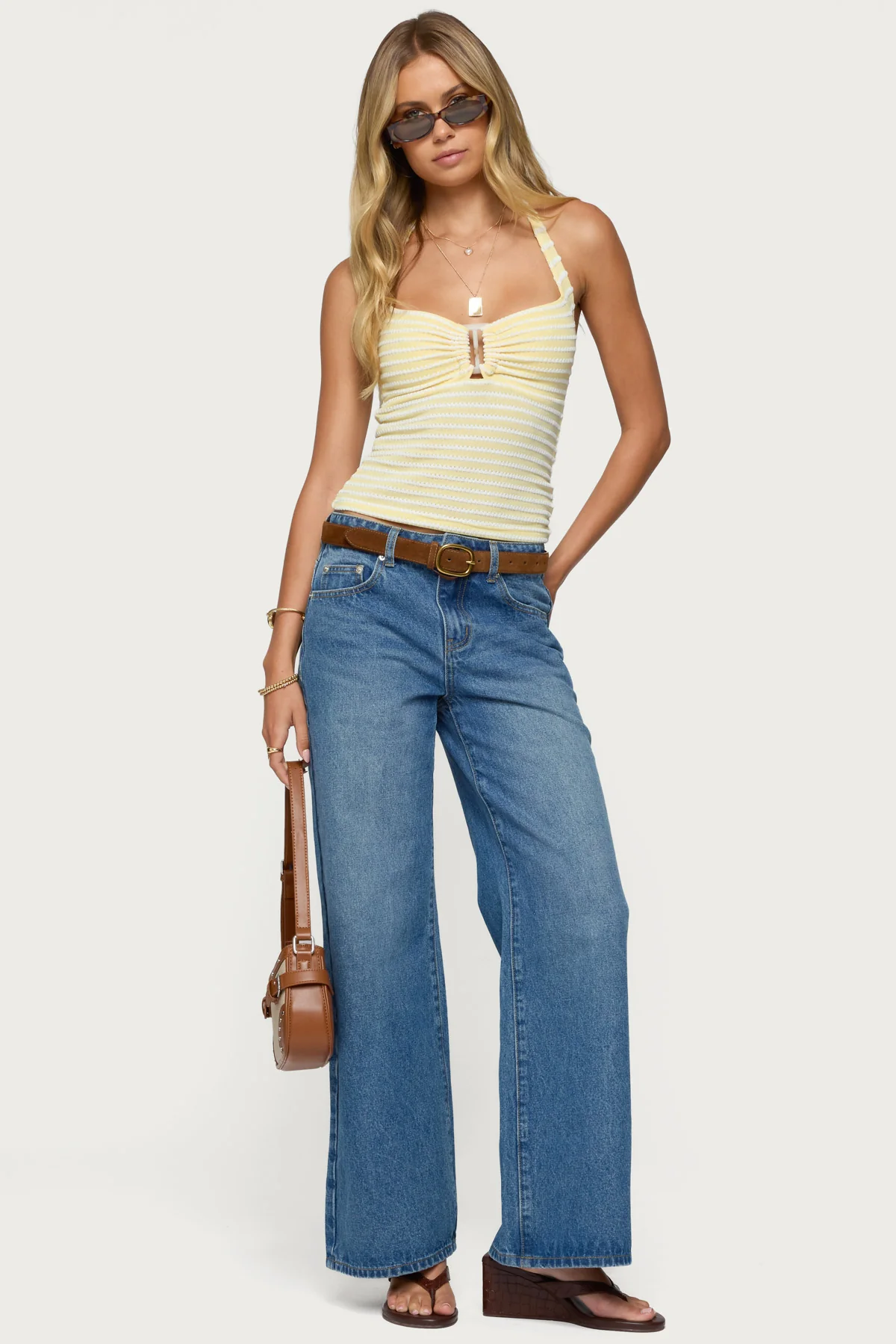 Lovina Textured Striped Halter Top